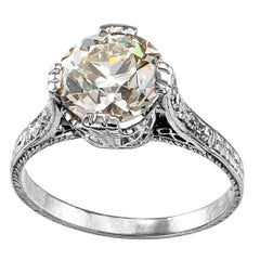 Edwardian 2.21 Carat Old European Cut Diamond Platinum Engagement Ring
