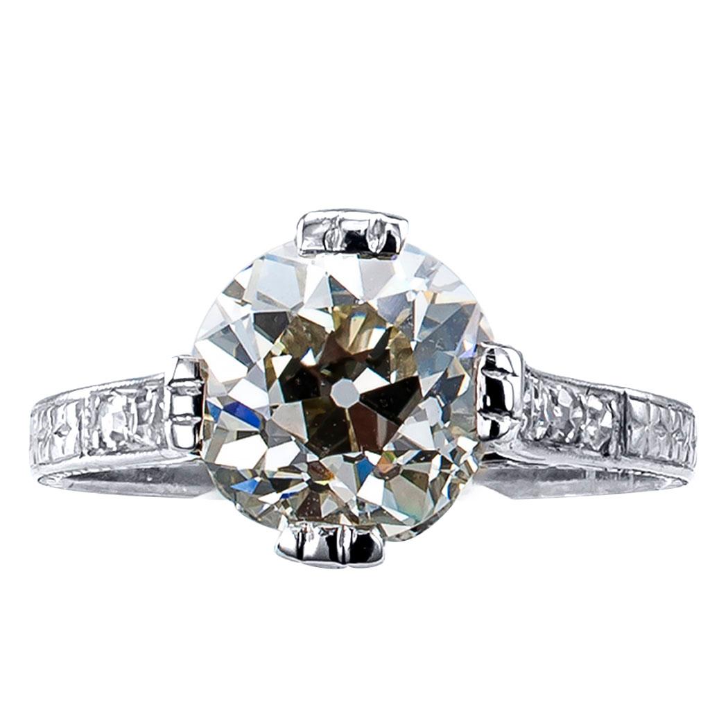 Edwardian 2.21 Carat Old European Cut Diamond Platinum Engagement Ring ...