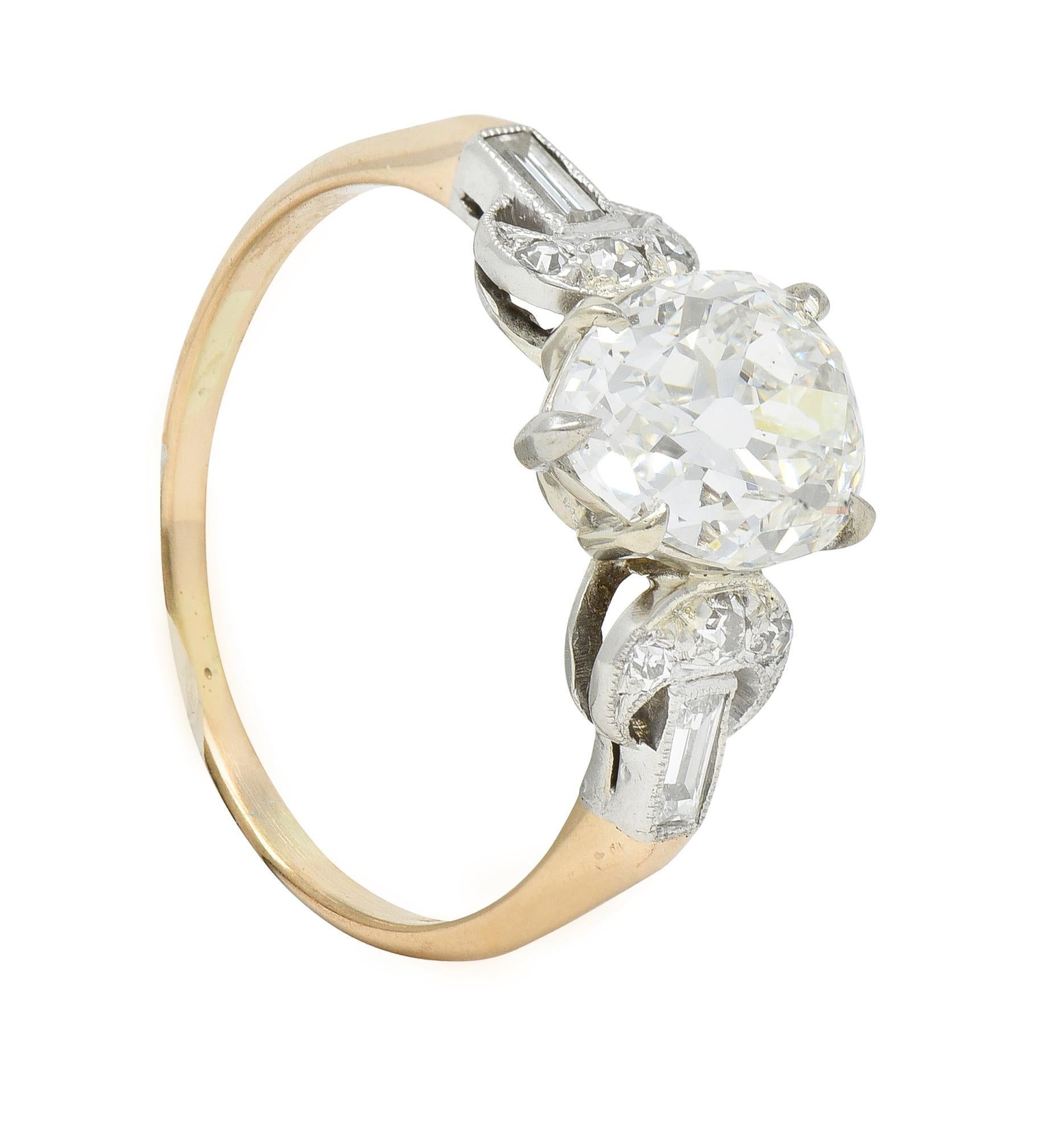 Edwardian 2.22 CTW Pear Cut Diamond Platinum 14 Karat Gold Engagement Ring GIA 8