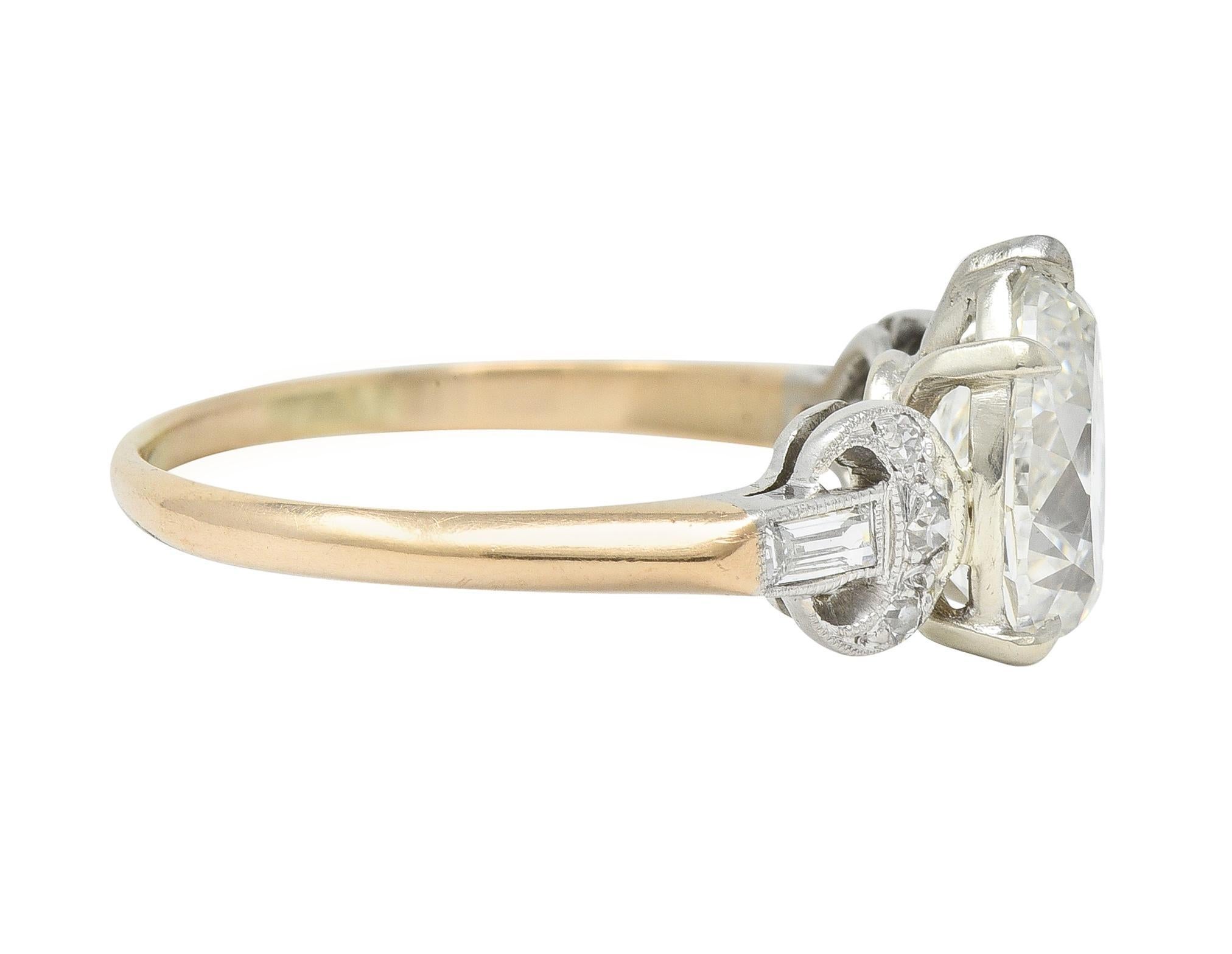 Edwardian 2.22 CTW Pear Cut Diamond Platinum 14 Karat Gold Engagement Ring GIA In Excellent Condition In Philadelphia, PA