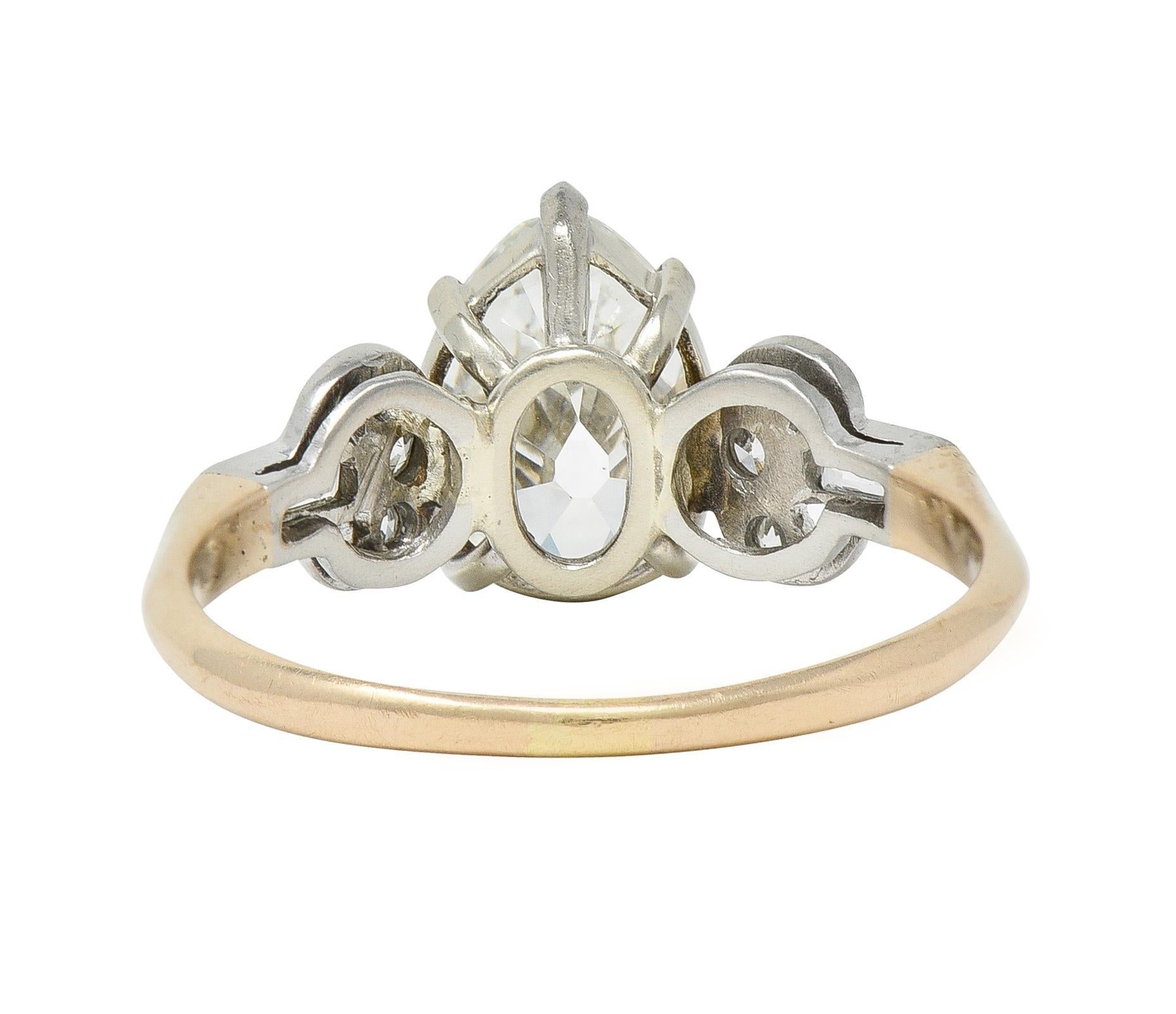 Women's or Men's Edwardian 2.22 CTW Pear Cut Diamond Platinum 14 Karat Gold Engagement Ring GIA