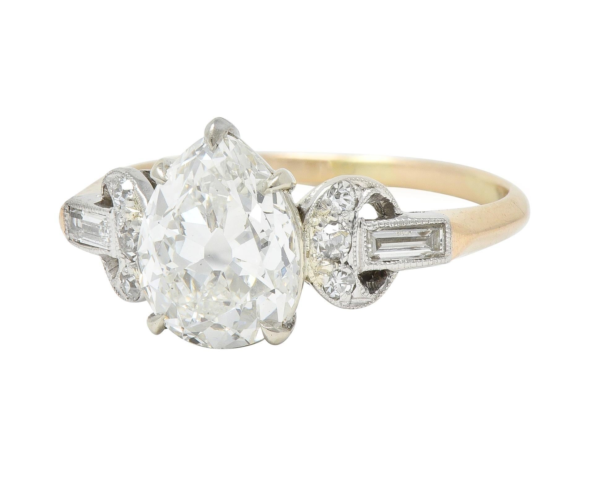 Edwardian 2.22 CTW Pear Cut Diamond Platinum 14 Karat Gold Engagement Ring GIA 2