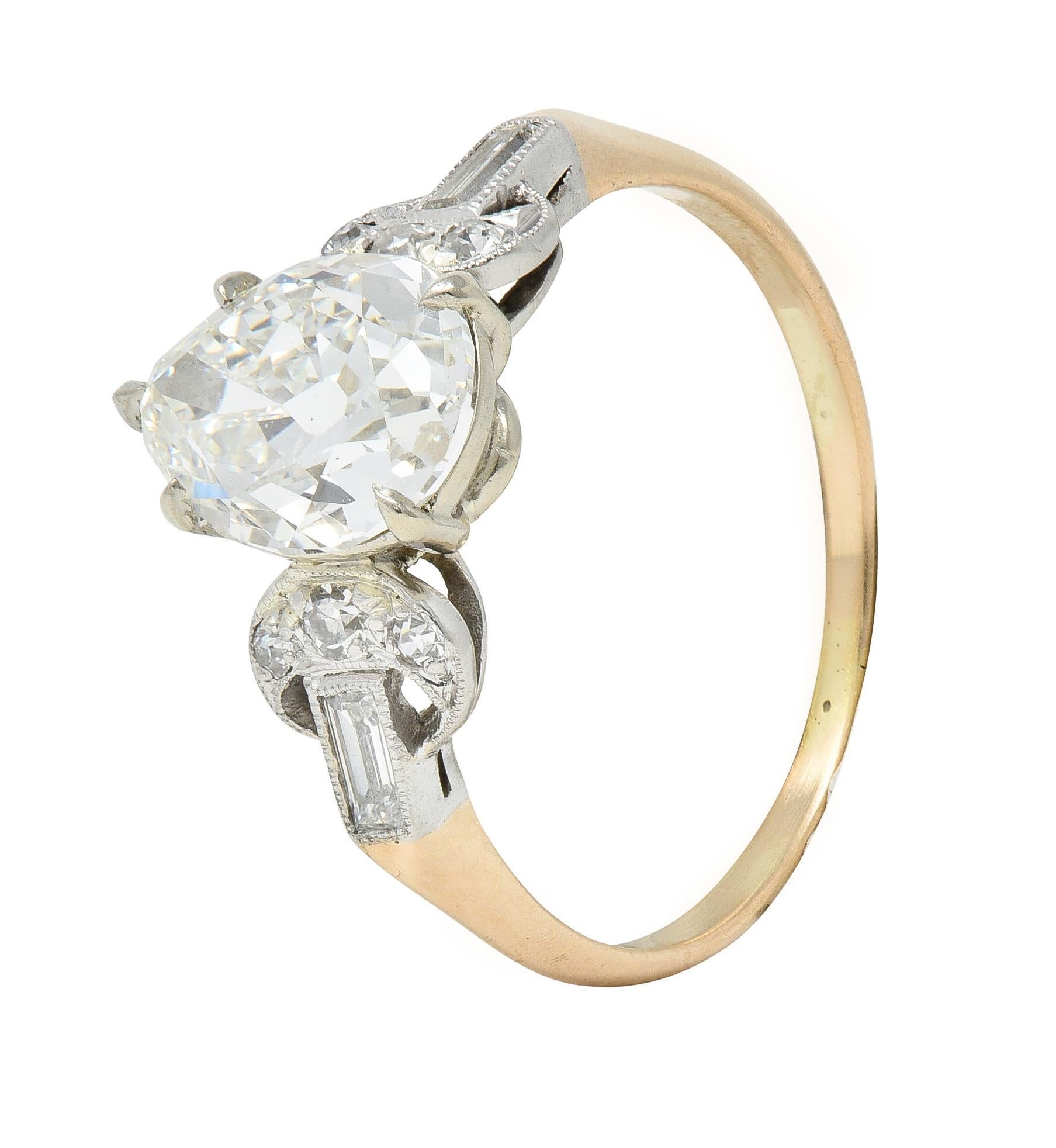 Edwardian 2.22 CTW Pear Cut Diamond Platinum 14 Karat Gold Engagement Ring GIA 5