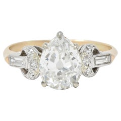 Edwardian 2.22 CTW Pear Cut Diamond Platinum 14 Karat Gold Engagement Ring GIA