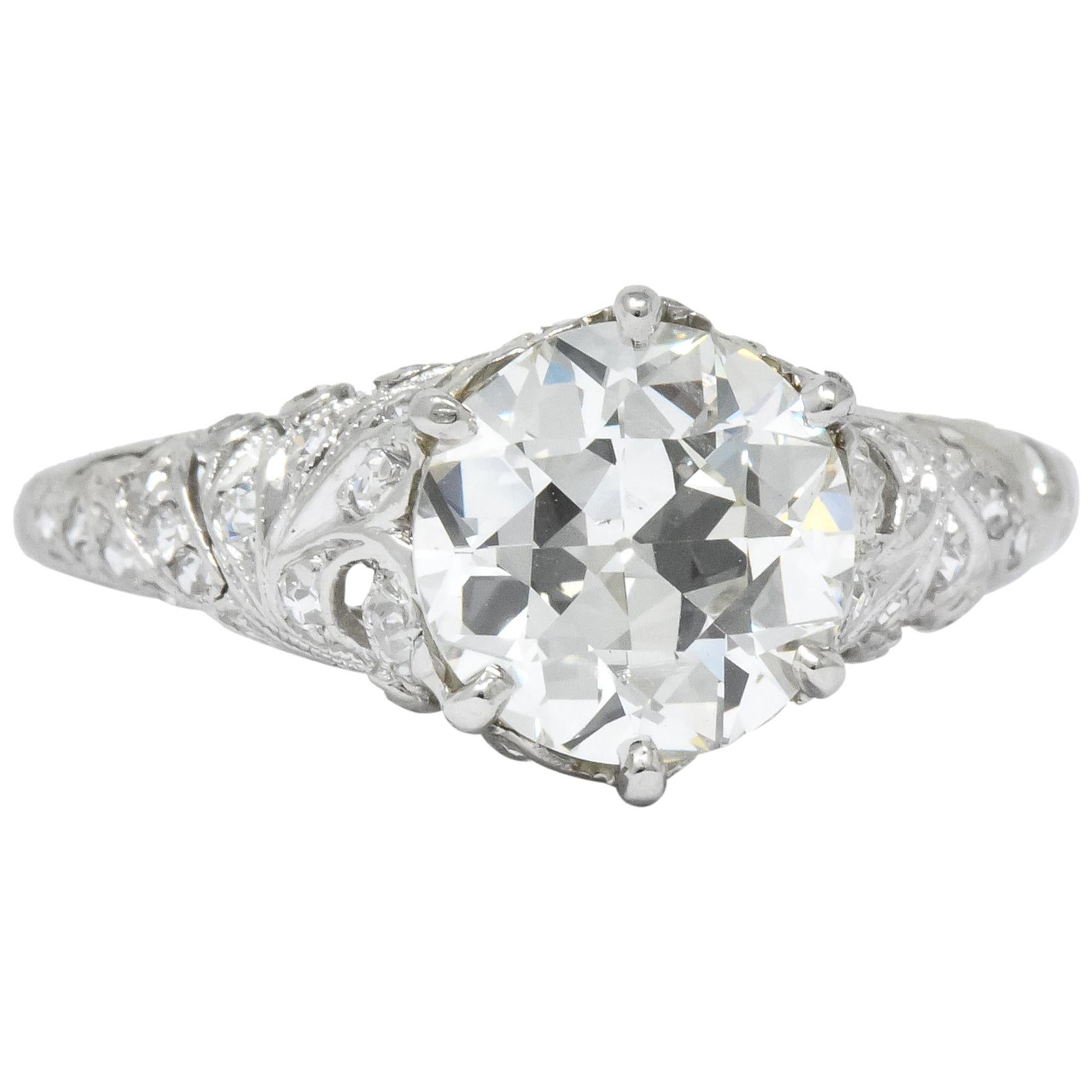 Edwardian 2.23 Carat Transitional Cut Diamond Platinum Engagement Ring GIA