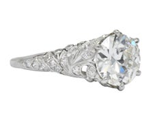 Edwardian 2.23 Carat Transitional Cut Diamond Platinum Engagement Ring GIA
