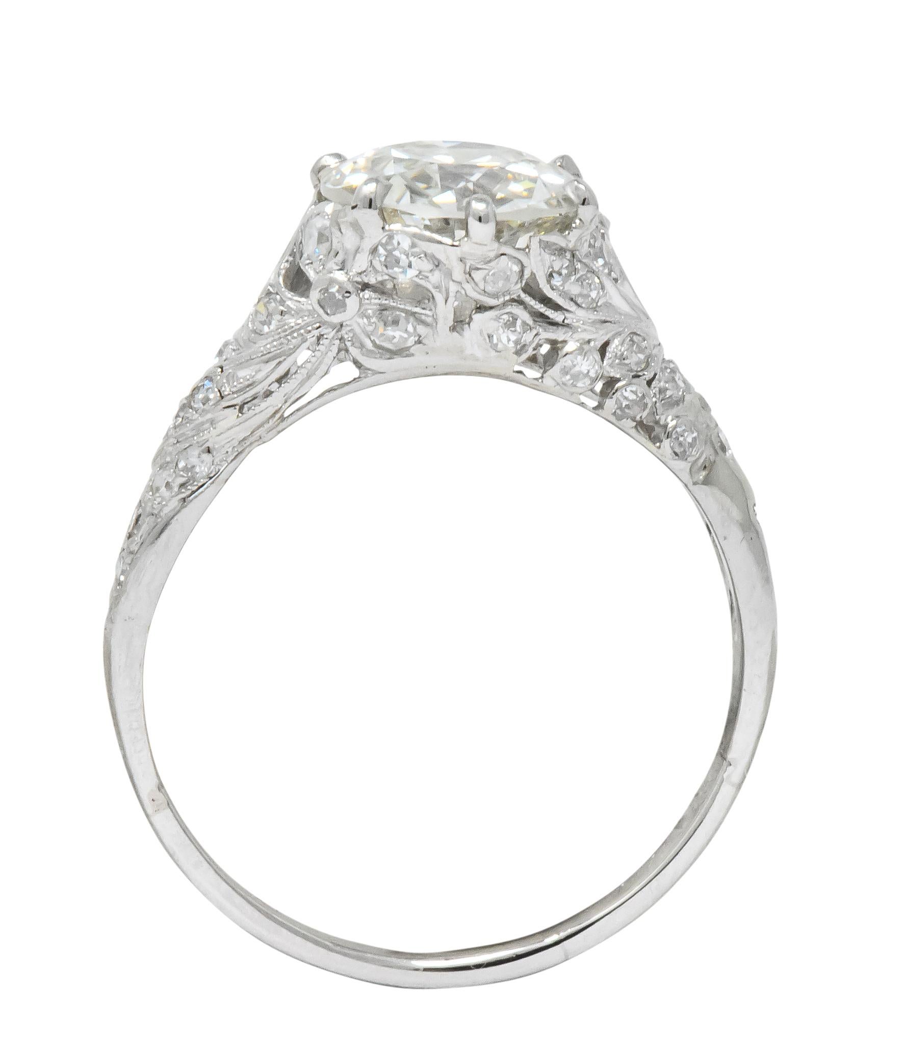 Edwardian 2.23 Carat Transitional Cut Diamond Platinum Engagement Ring GIA In Excellent Condition In Philadelphia, PA