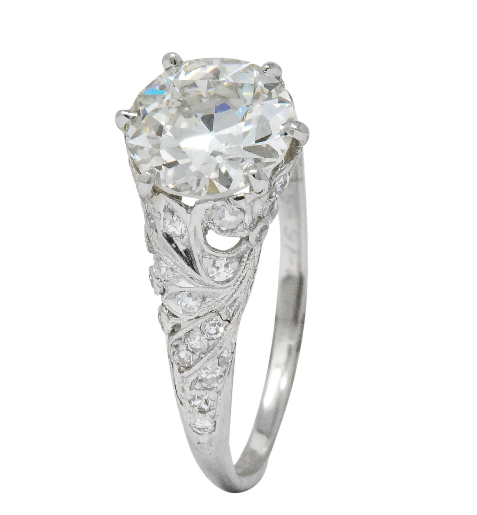 Women's or Men's Edwardian 2.23 Carat Transitional Cut Diamond Platinum Engagement Ring GIA