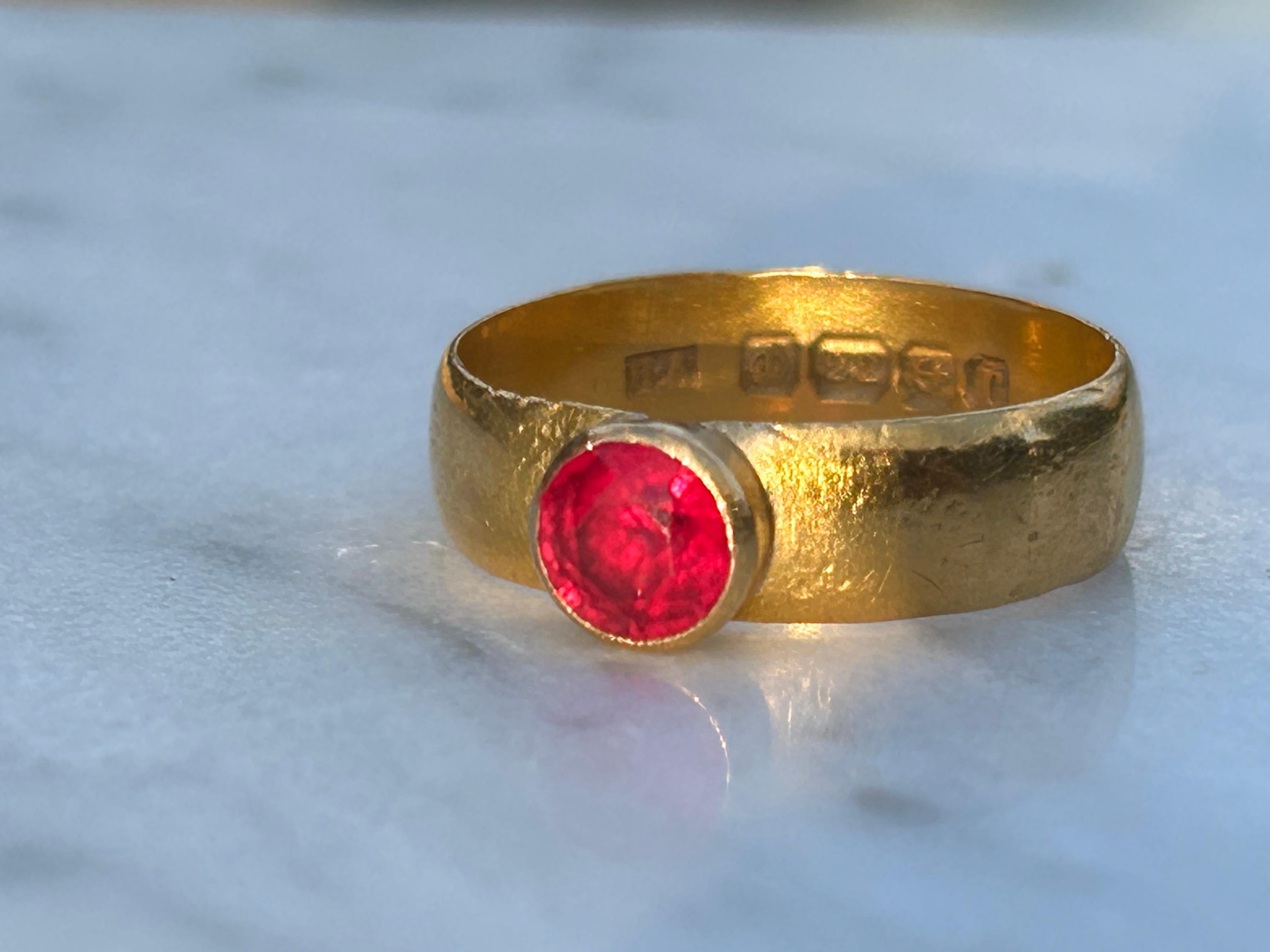 Women's Edwardian 22k Round Ruby Ring Harry Atkins 1916 Birmingham. Size 7.25 For Sale