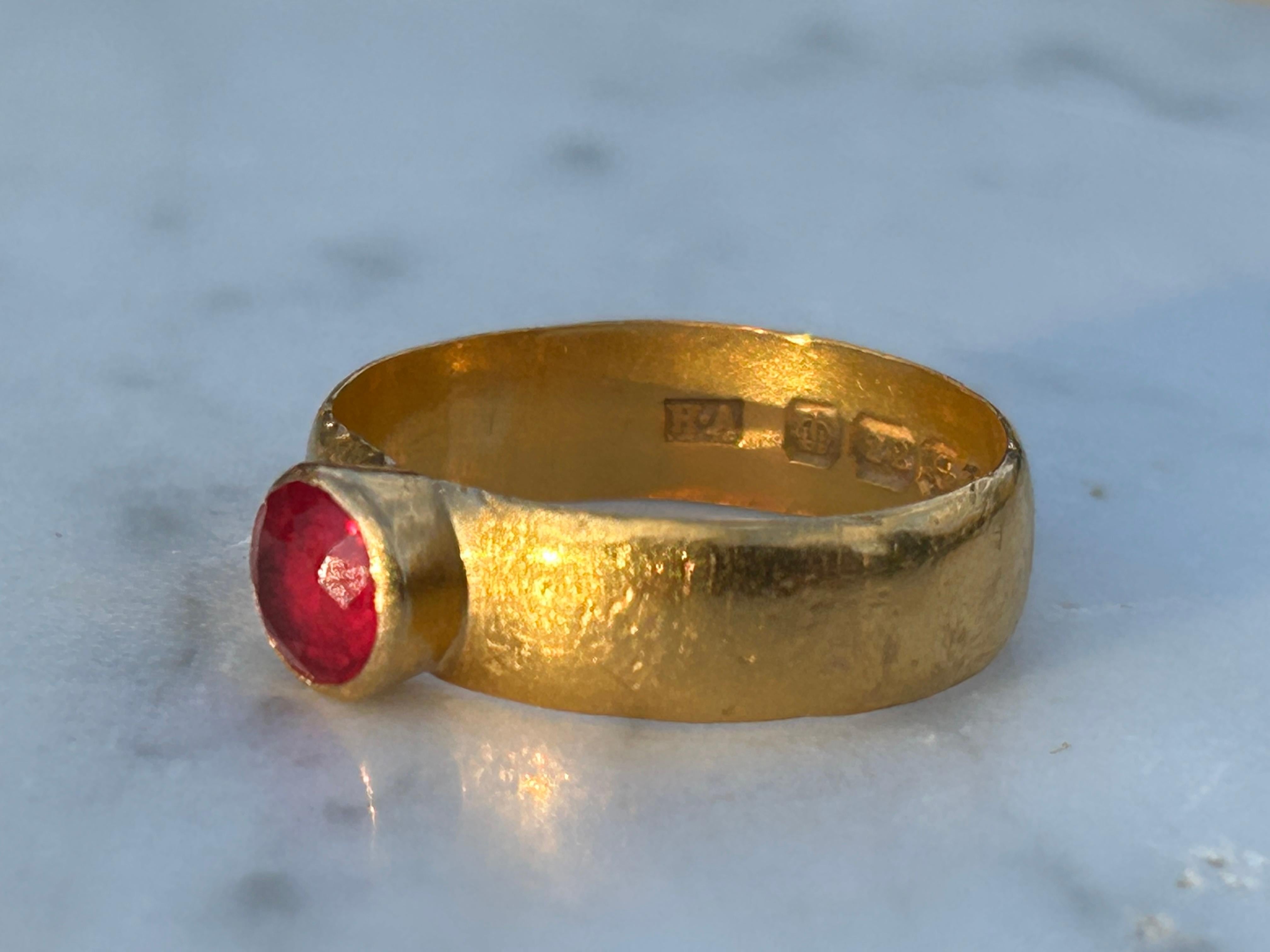 Edwardian 22k Round Ruby Ring Harry Atkins 1916 Birmingham. Size 7.25 For Sale 3