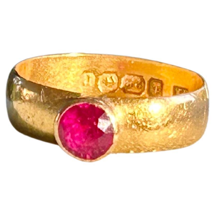 Edwardian 22k Round Ruby Ring Harry Atkins 1916 Birmingham. Size 7.25 For Sale