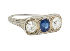 Edwardian 2.30 Carats No Heat Sapphire Diamond Platinum Heart Band Ring GIA