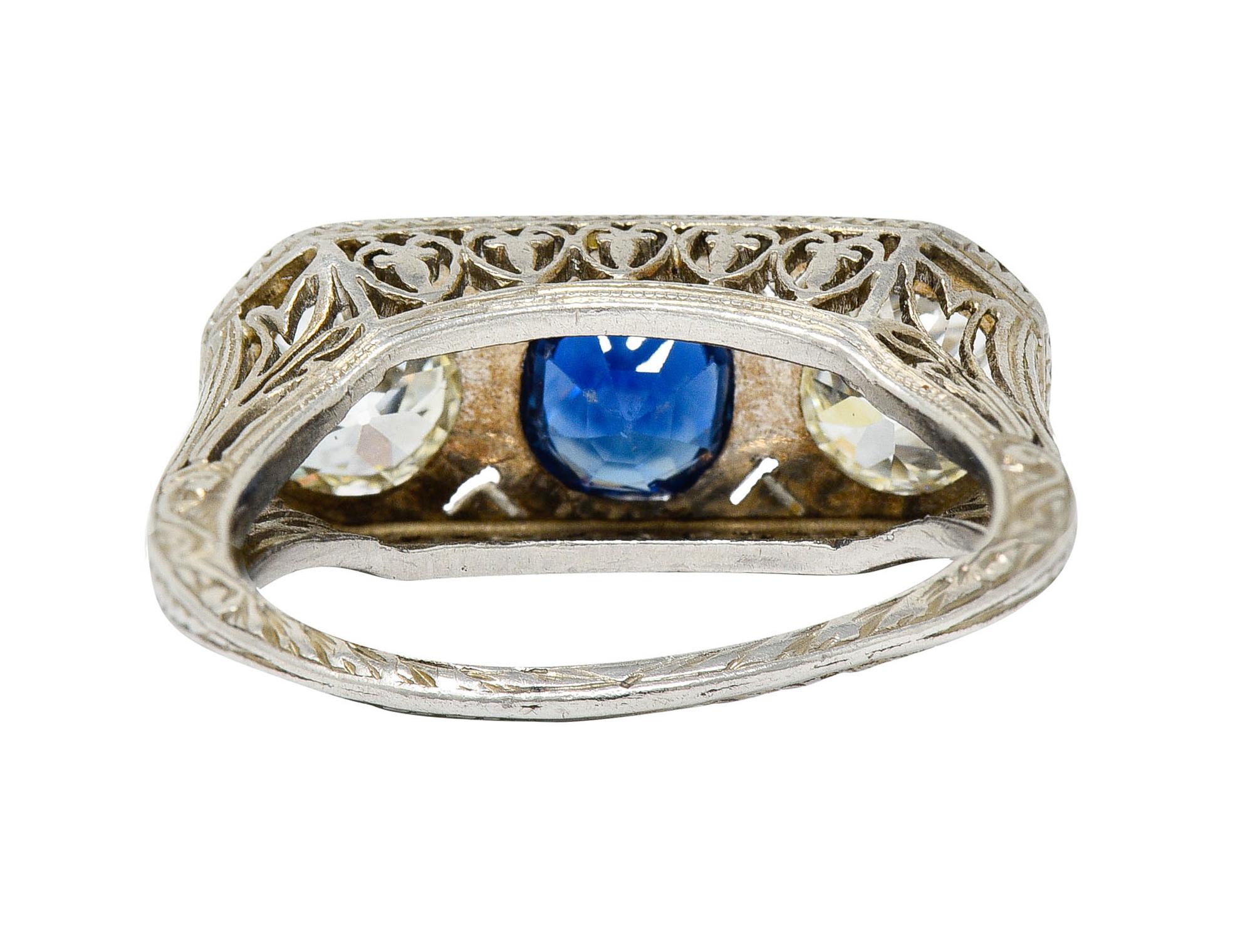 Edwardian 2.30 Carats No Heat Sapphire Diamond Platinum Heart Band Ring GIA In Excellent Condition In Philadelphia, PA