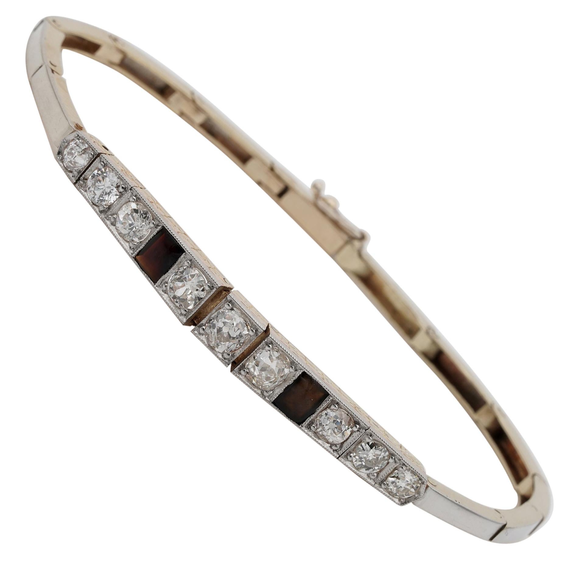 Edwardian 2.30 Carat Diamond Onyx Line Bracelet 18 Karat/Platinum For Sale