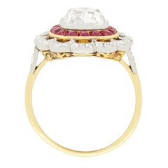 Edwardian 2.30ct Diamond and Ruby Target Ring, c.1910s