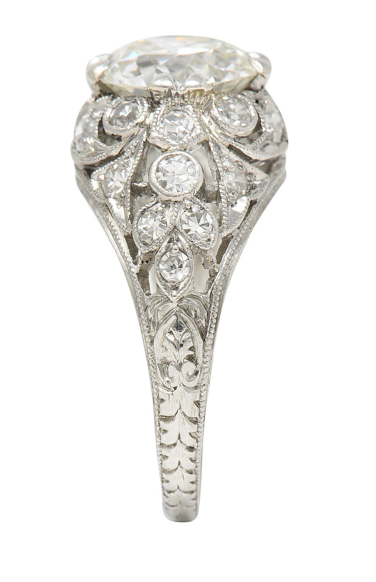 Edwardian 2.33 Carats Diamond Platinum Engagement Ring Circa 1910 5