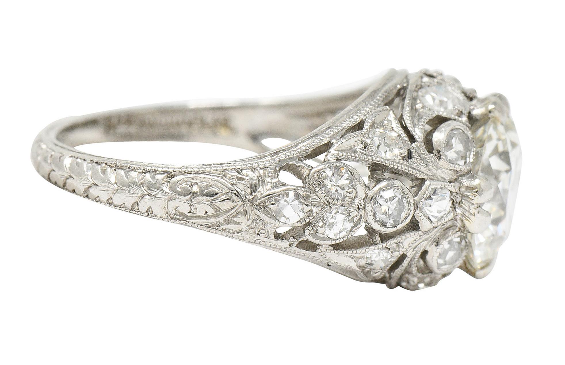 Single Cut Edwardian 2.33 Carats Diamond Platinum Engagement Ring Circa 1910
