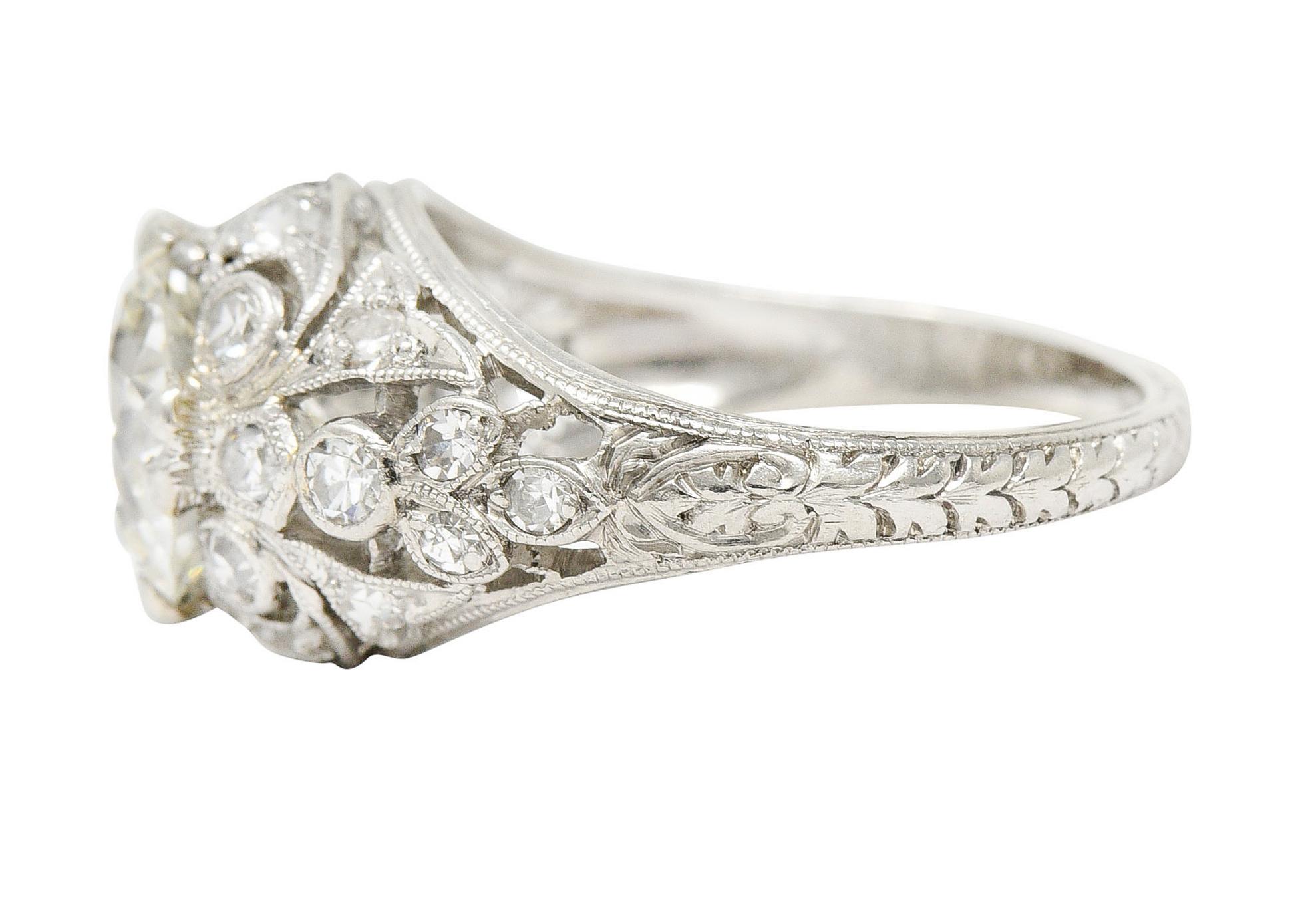 Women's or Men's Edwardian 2.33 Carats Diamond Platinum Engagement Ring Circa 1910