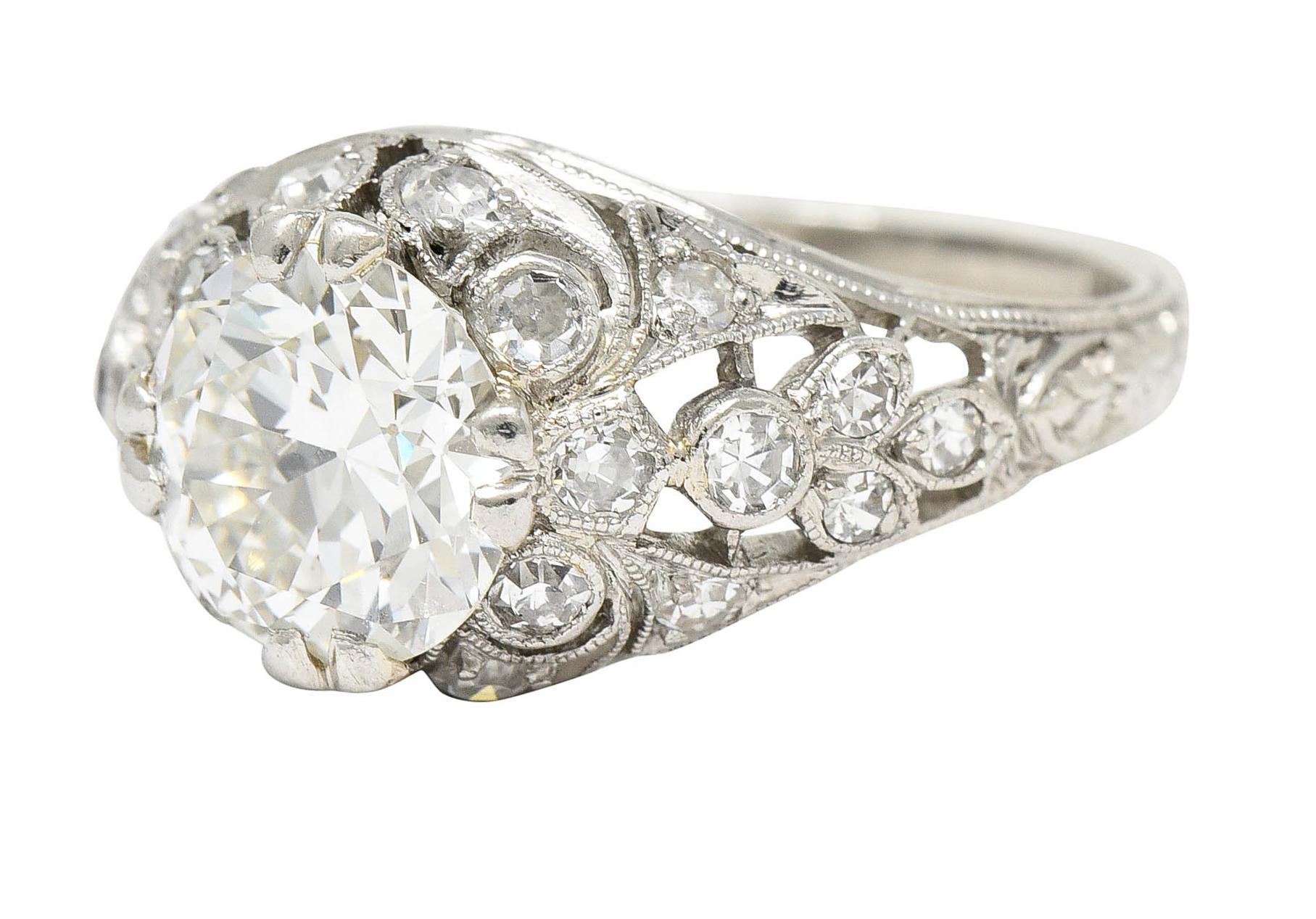 Edwardian 2.33 Carats Diamond Platinum Engagement Ring Circa 1910 1
