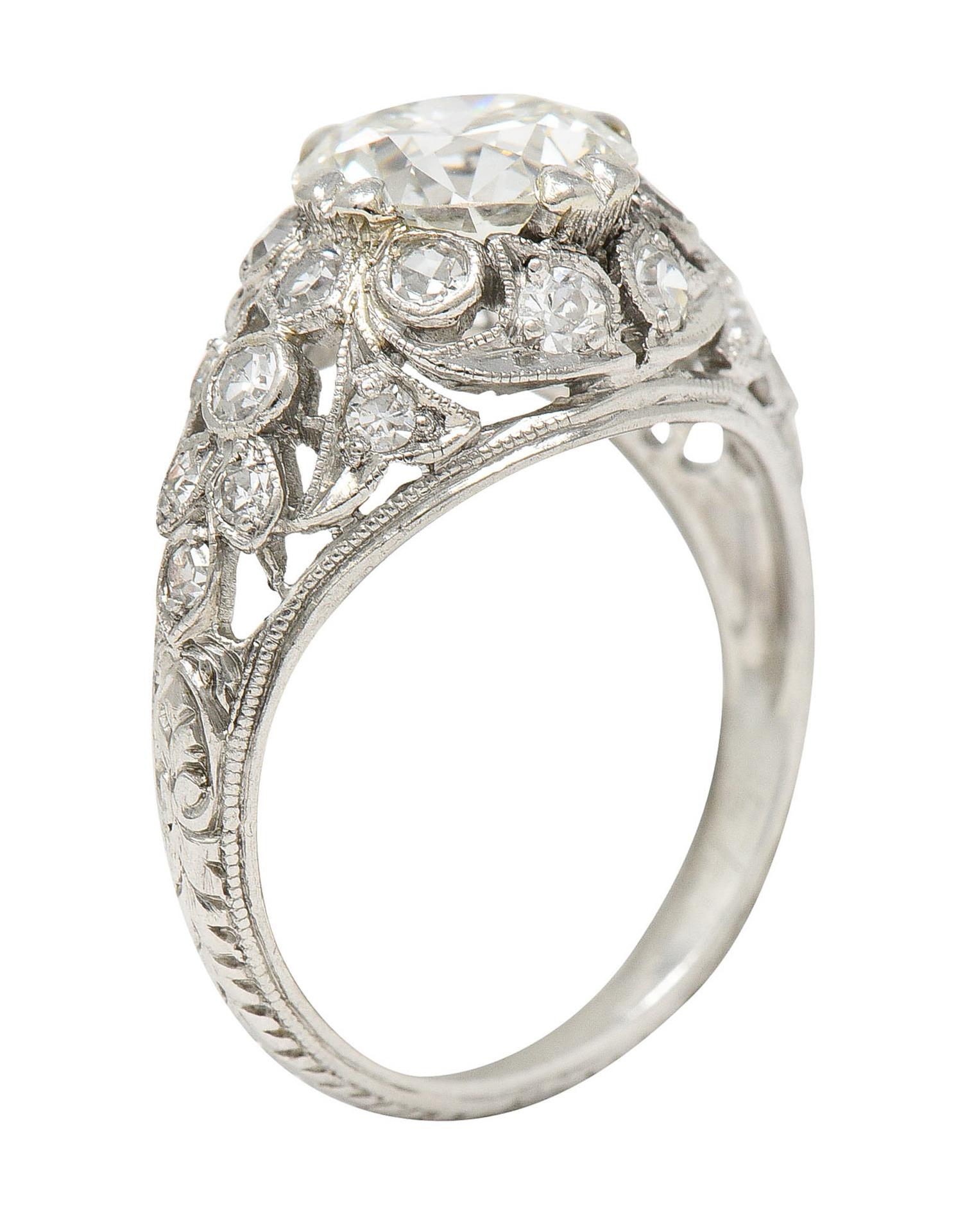 Edwardian 2.33 Carats Diamond Platinum Engagement Ring Circa 1910 4