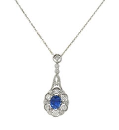 Collana edoardiana con zaffiro di Birmania senza calore e diamante di platino antico da 2,33 CTW