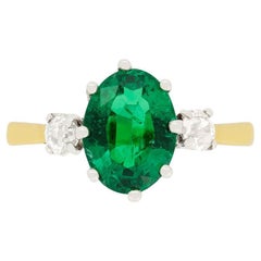 Antique Edwardian 2.35ct Emerald and Diamond Three Stone Ring, c.1910s