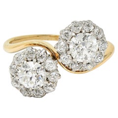 Edwardian 2.36 CTW Diamond Platinum 14 Karat Yellow Gold Antique Toi-Et-Moi Ring