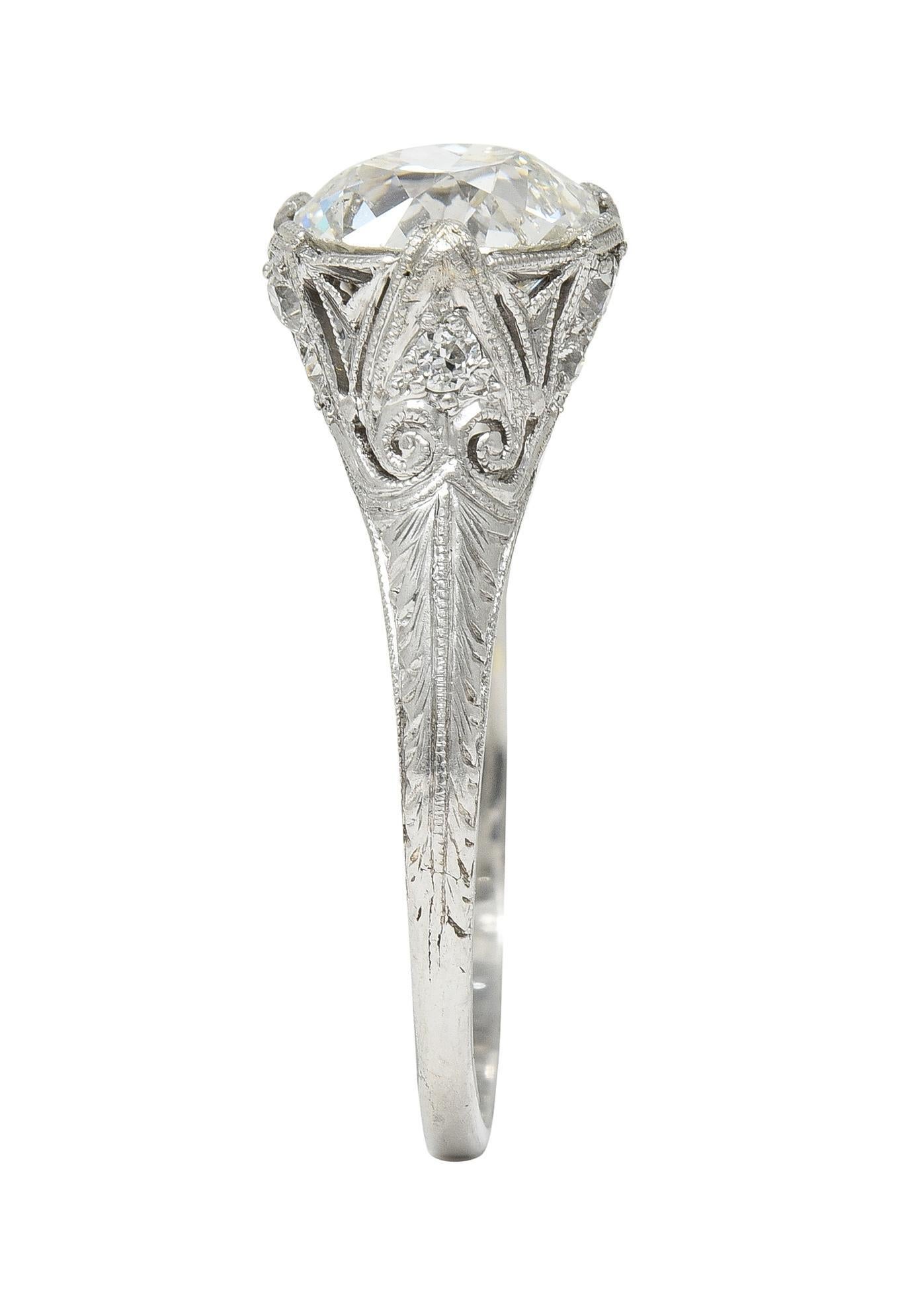 Edwardian 2.36 CTW Old European Cut Diamond Platinum Antique Engagement Ring For Sale 6