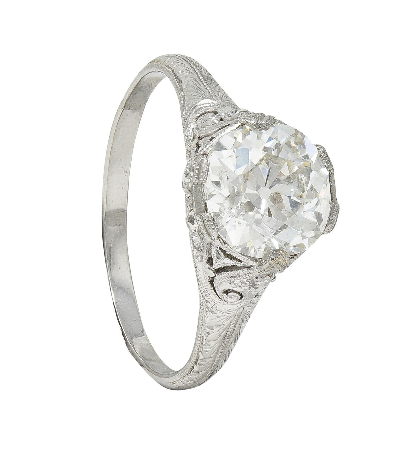 Edwardian 2.36 CTW Old European Cut Diamond Platinum Antique Engagement Ring For Sale 7