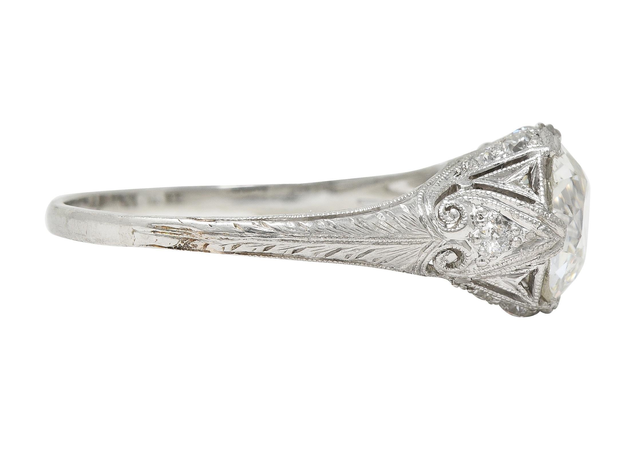 Women's or Men's Edwardian 2.36 CTW Old European Cut Diamond Platinum Antique Engagement Ring For Sale
