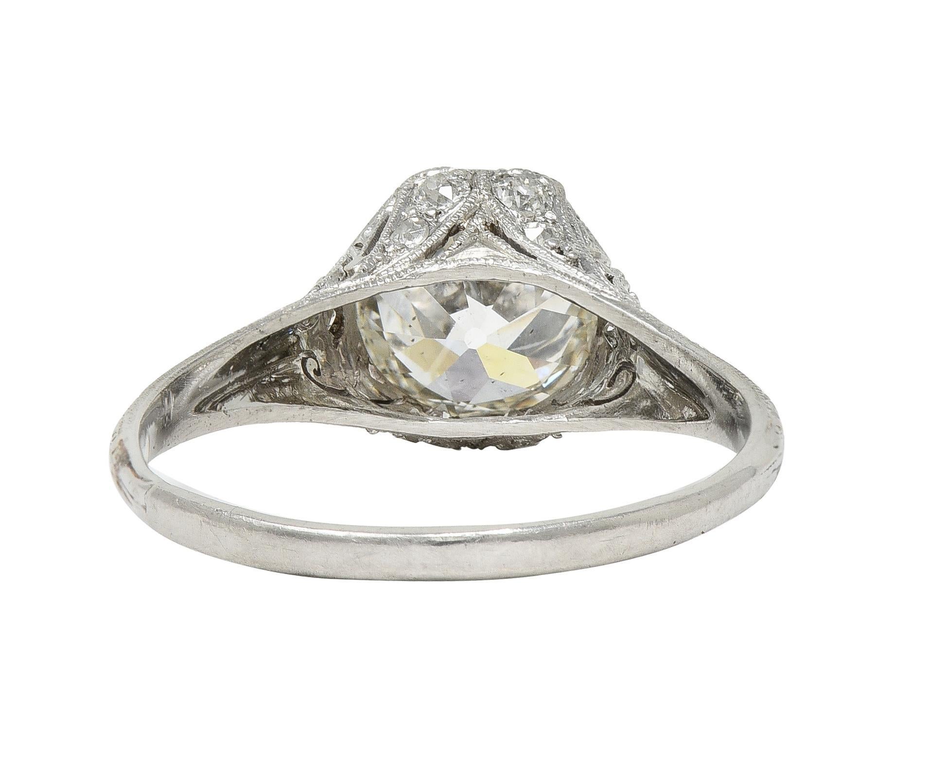 Edwardian 2.36 CTW Old European Cut Diamond Platinum Antique Engagement Ring For Sale 1