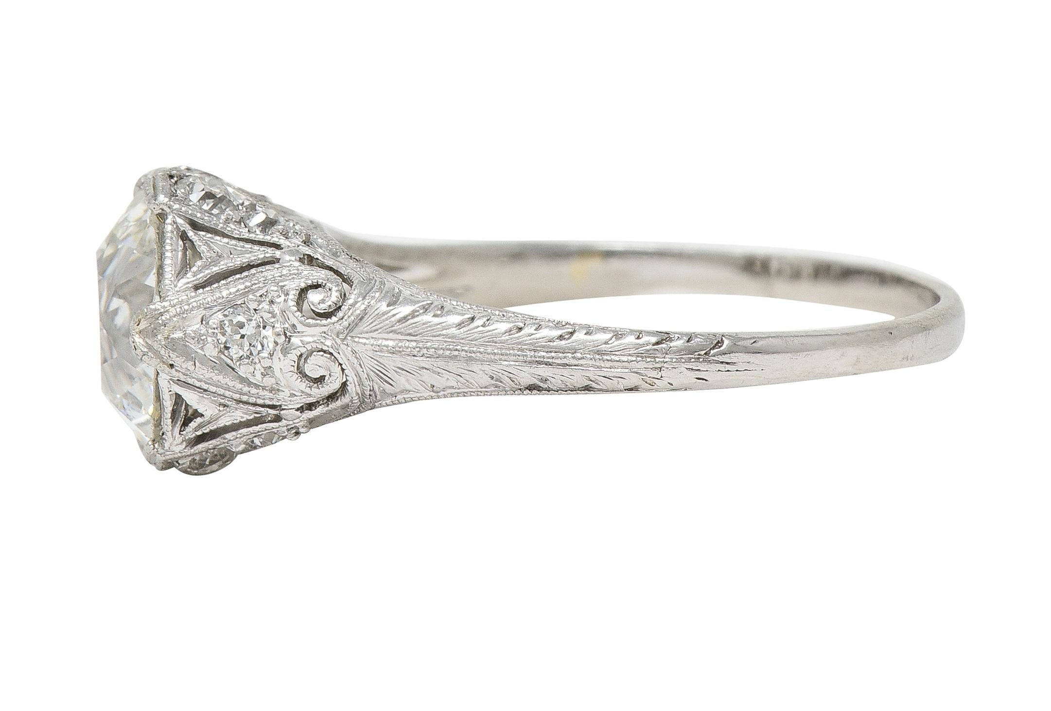 Edwardian 2.36 CTW Old European Cut Diamond Platinum Antique Engagement Ring For Sale 2