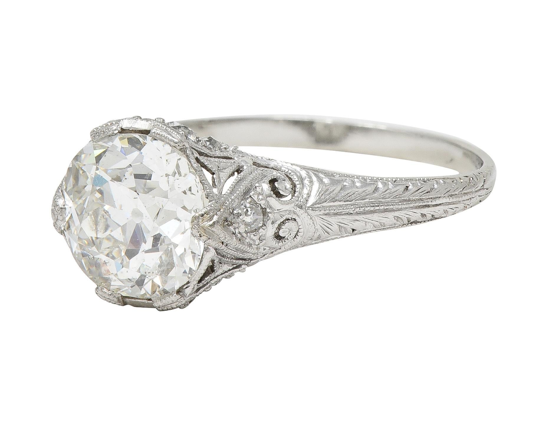 Edwardian 2.36 CTW Old European Cut Diamond Platinum Antique Engagement Ring For Sale 3