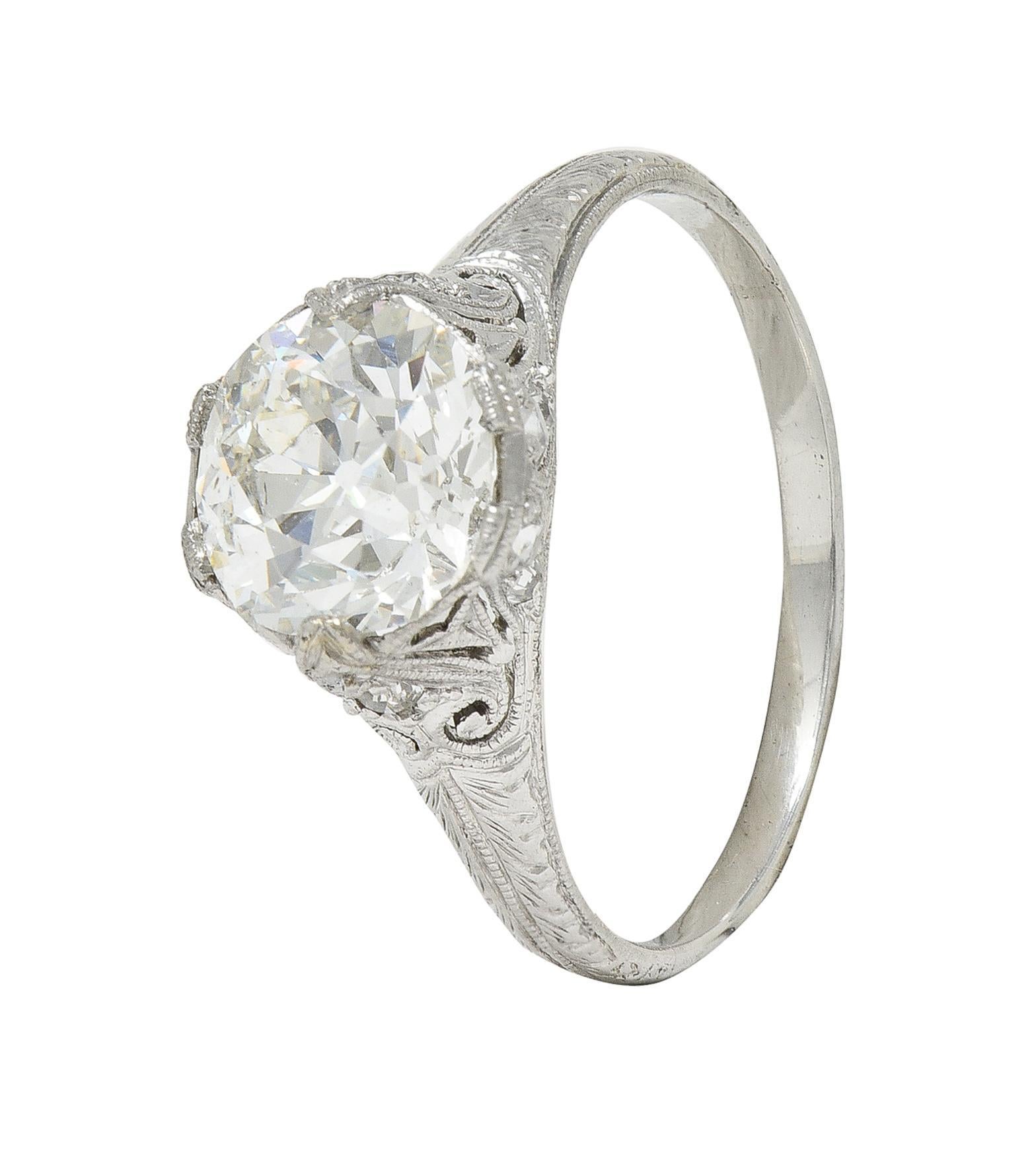 Edwardian 2.36 CTW Old European Cut Diamond Platinum Antique Engagement Ring For Sale 4
