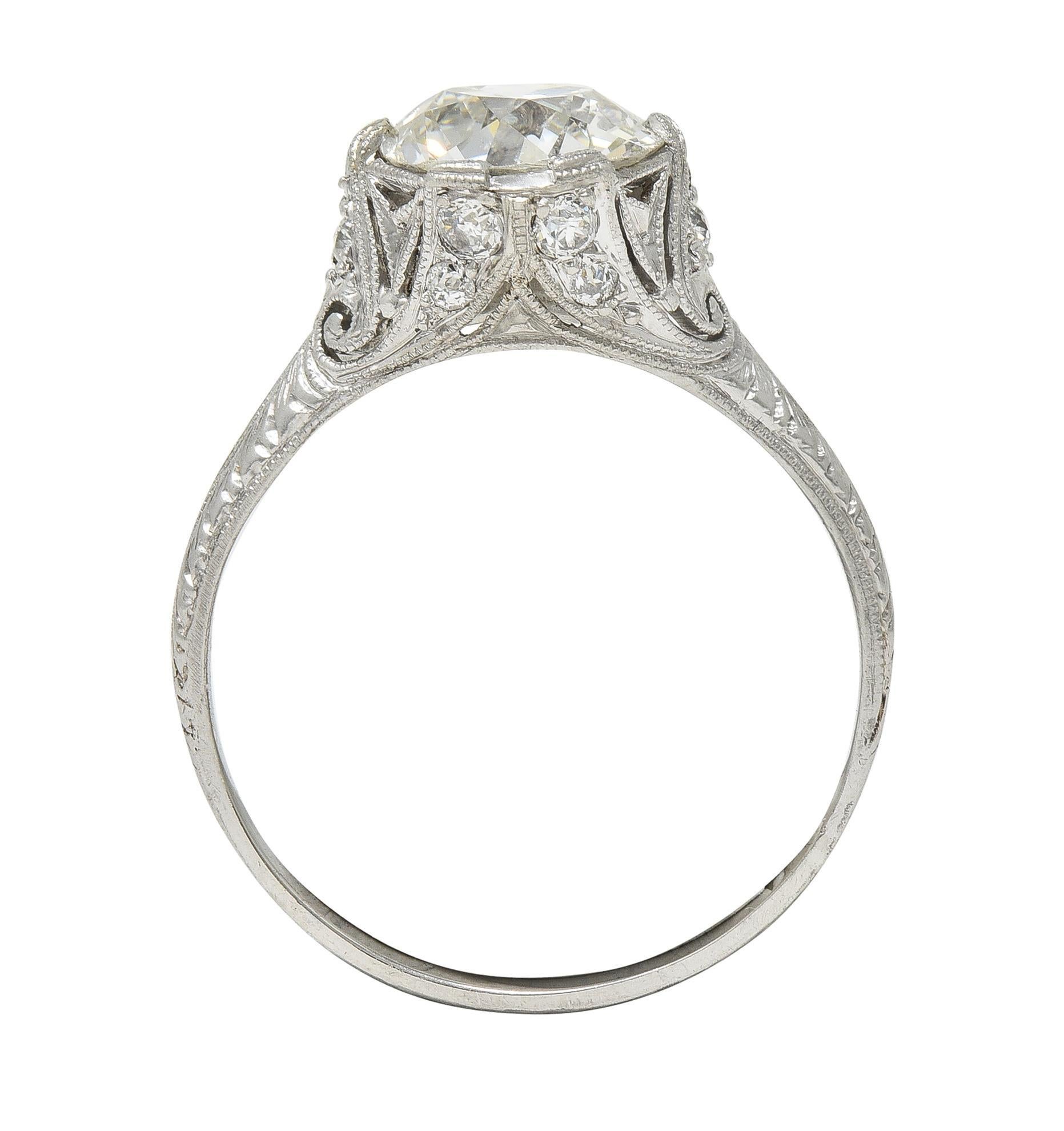 Edwardian 2.36 CTW Old European Cut Diamond Platinum Antique Engagement Ring For Sale 5