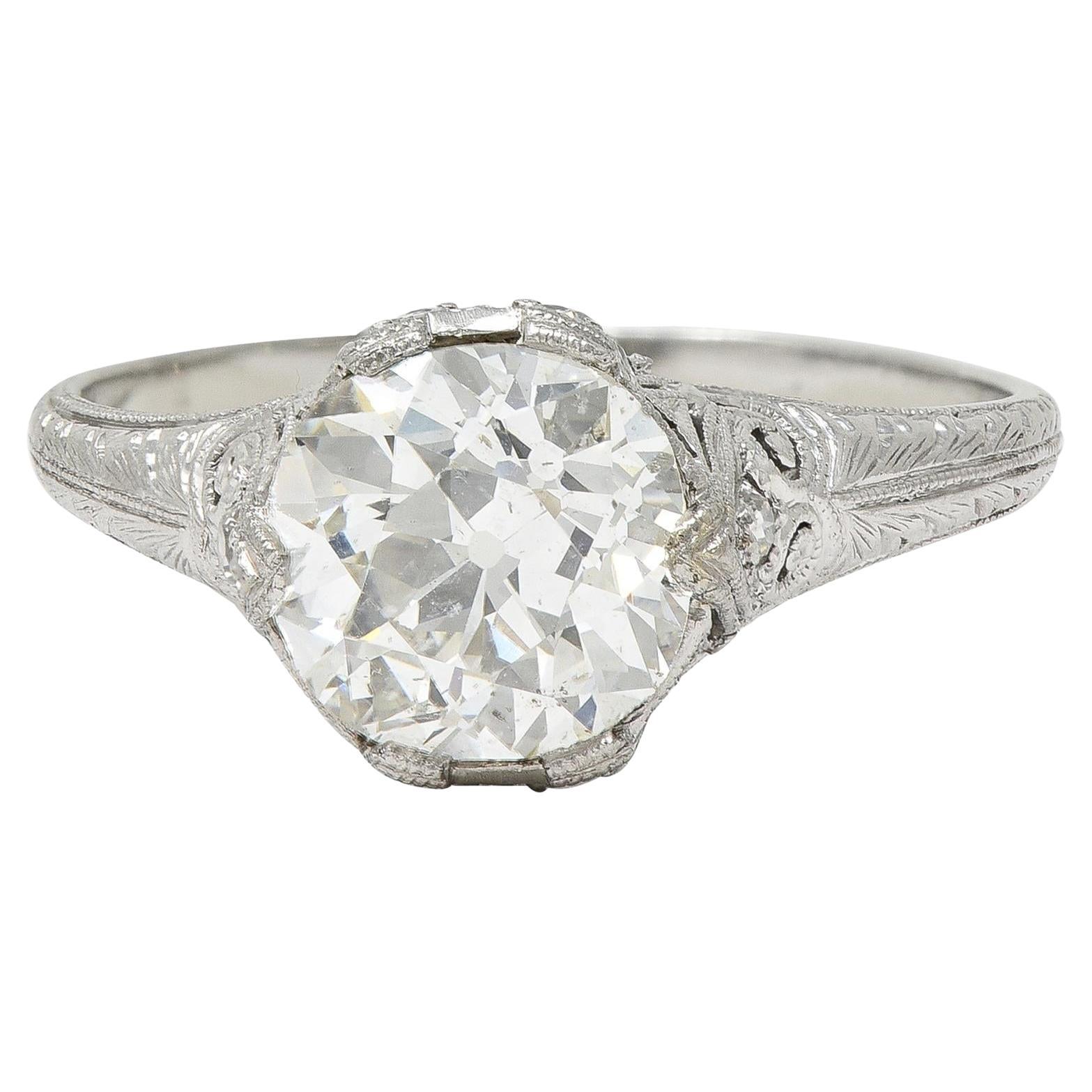 Edwardian 2.36 CTW Old European Cut Diamond Platinum Antique Engagement Ring For Sale