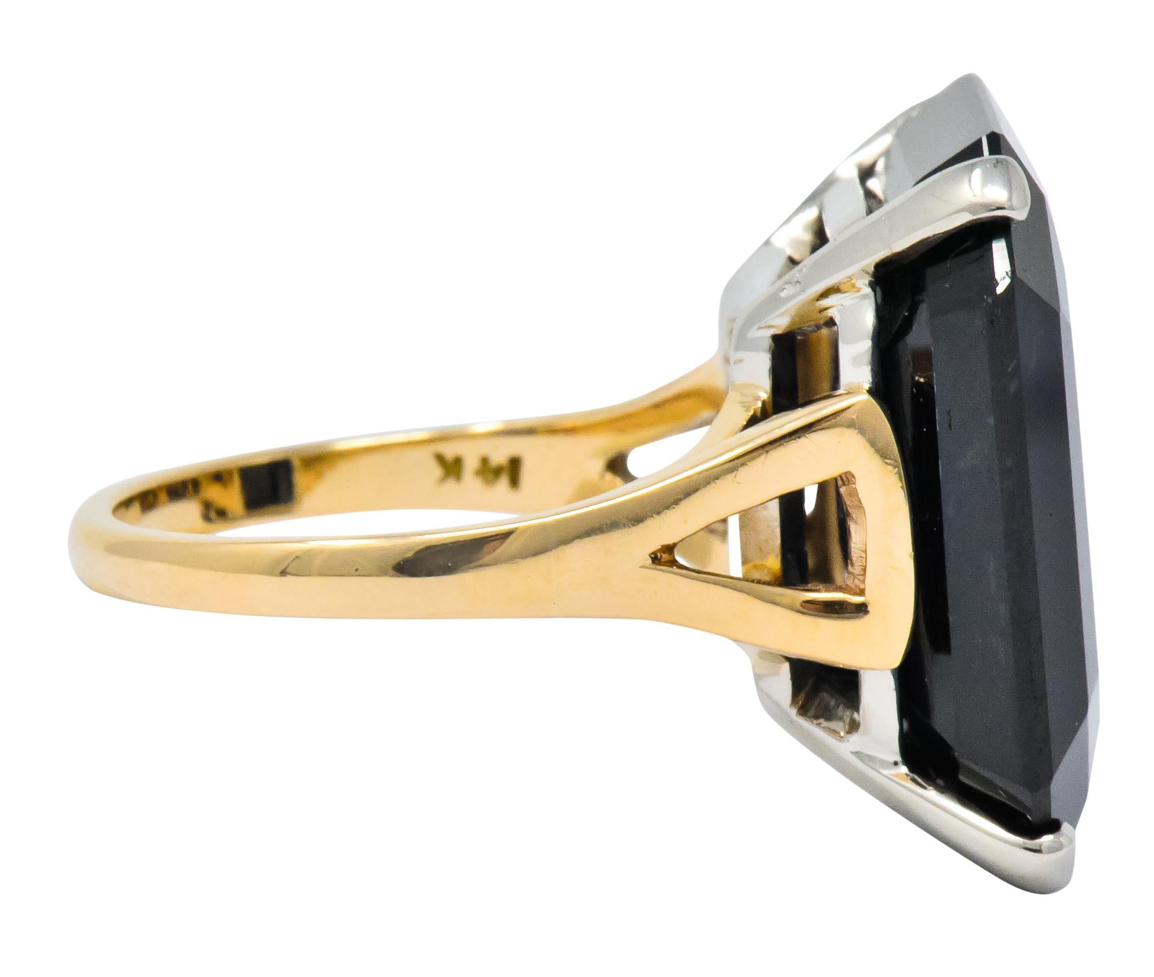 Edwardian 23.88 Carat No Heat Intaglio Sapphire Two-Tone 14 Karat Gold Ring GIA In Excellent Condition In Philadelphia, PA