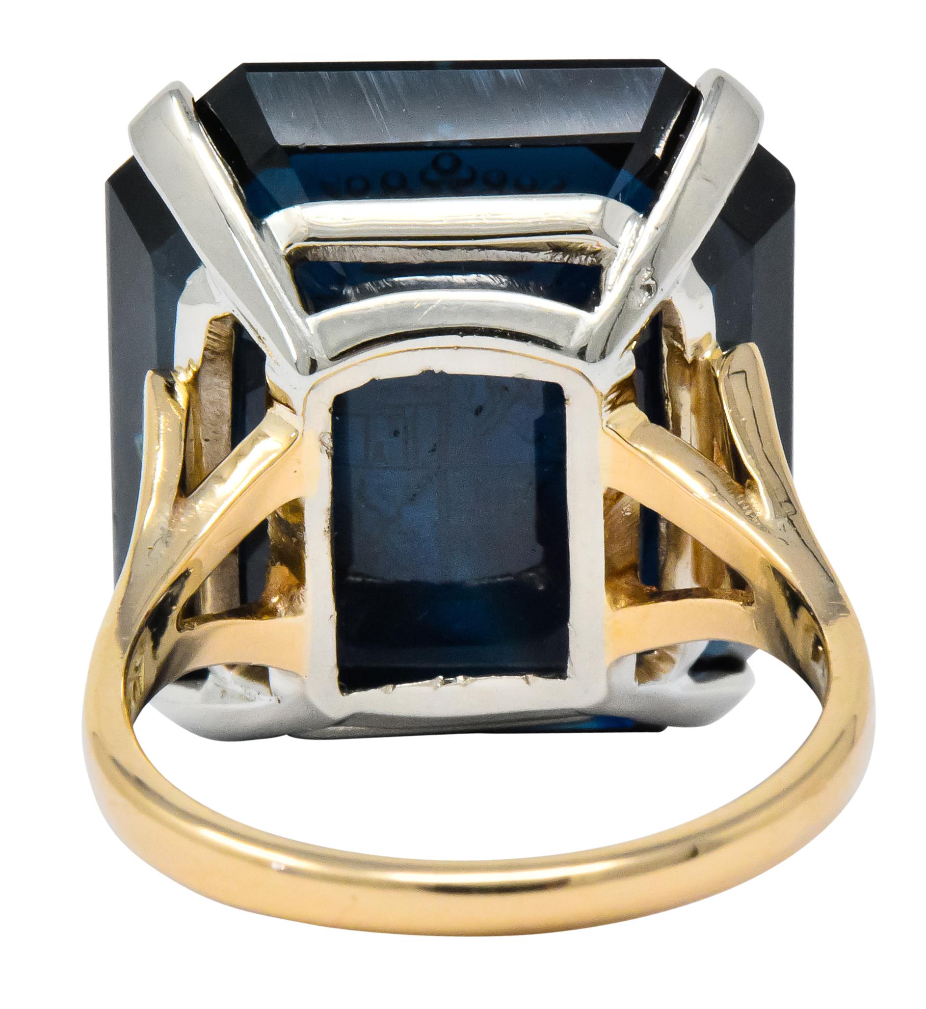 Women's or Men's Edwardian 23.88 Carat No Heat Intaglio Sapphire Two-Tone 14 Karat Gold Ring GIA