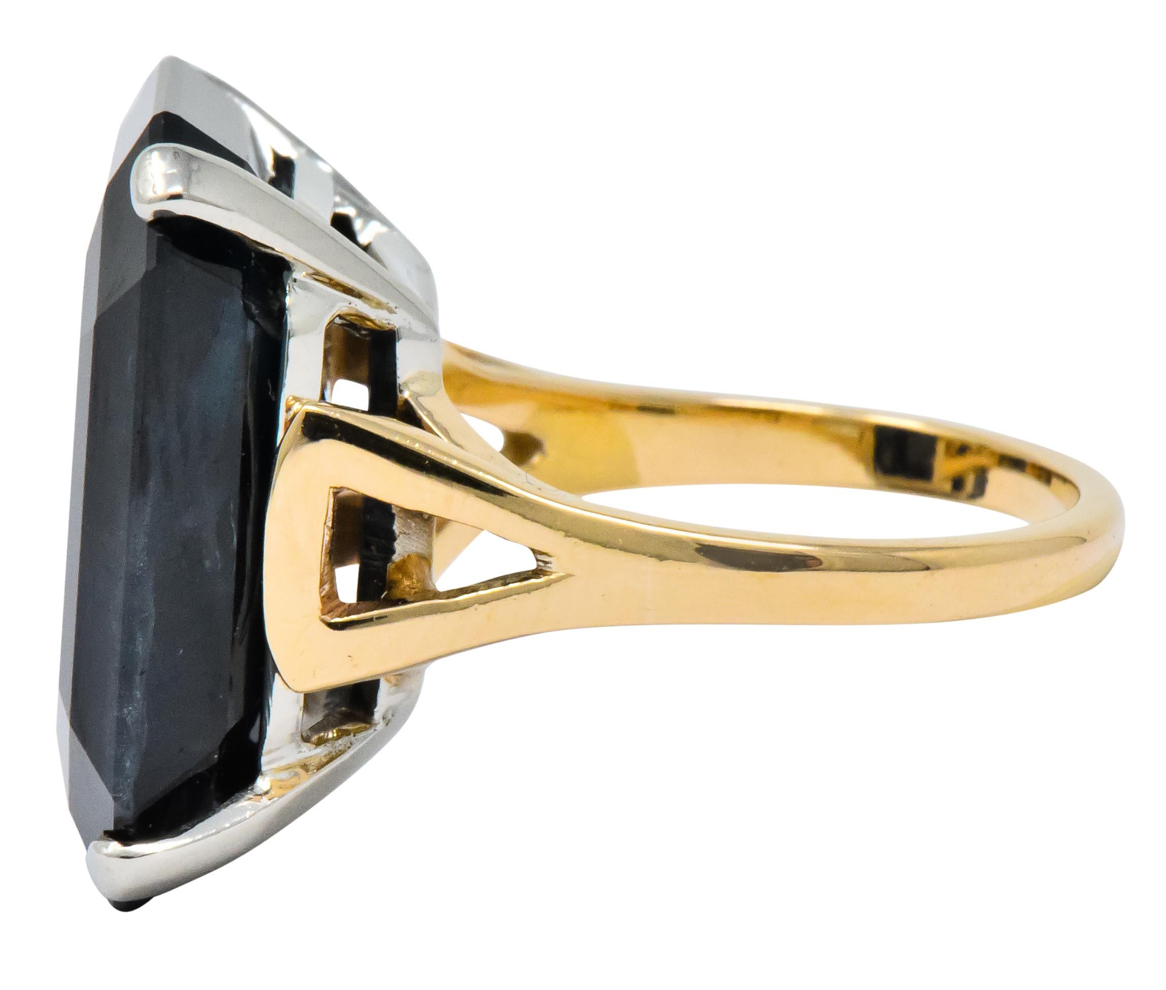 Edwardian 23.88 Carat No Heat Intaglio Sapphire Two-Tone 14 Karat Gold Ring GIA 1