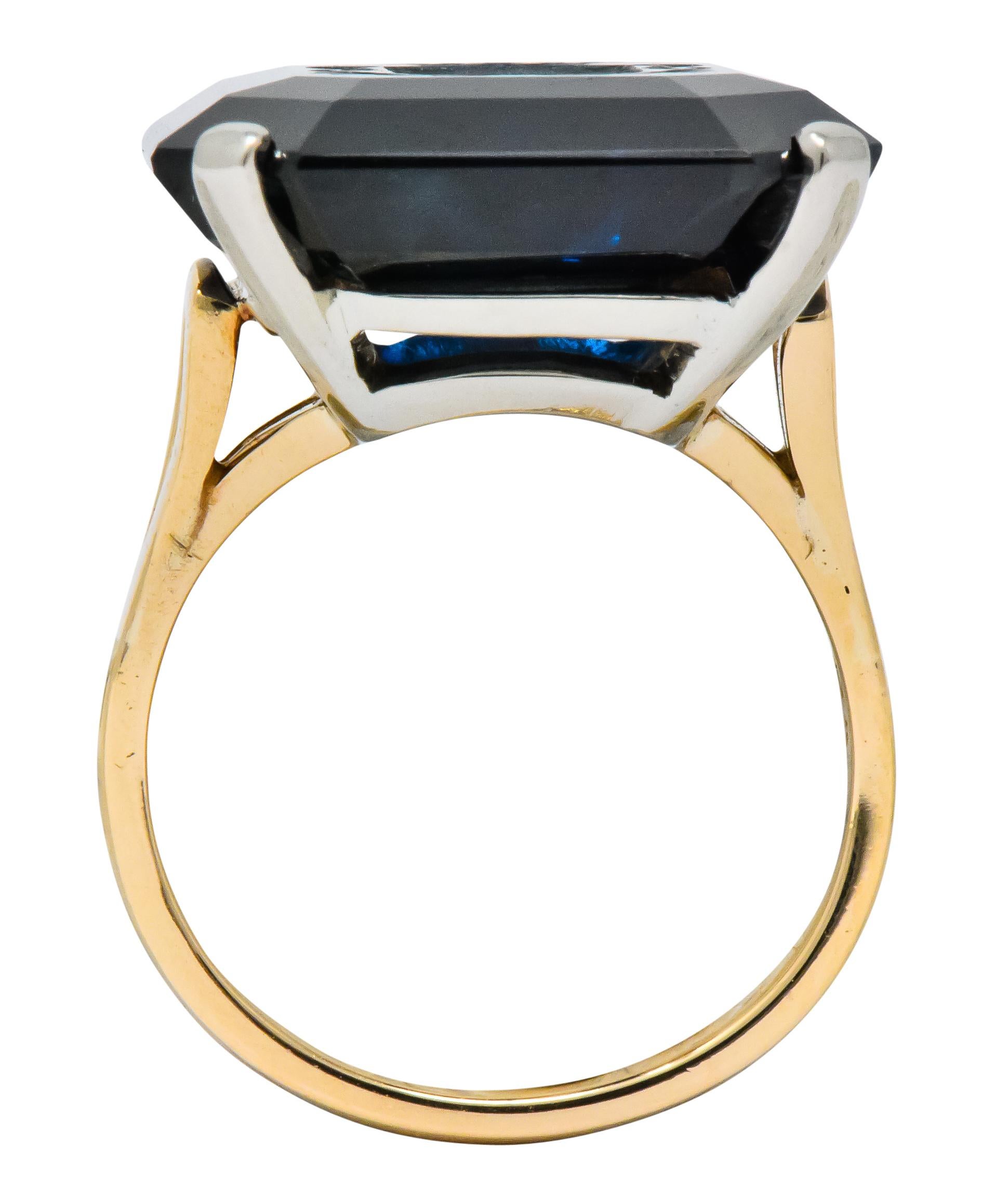 Edwardian 23.88 Carat No Heat Intaglio Sapphire Two-Tone 14 Karat Gold Ring GIA 3