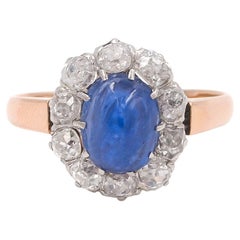 Antique Edwardian 2.40 Carat AGL Burma Sapphire & Old Mine Cut Diamond Cluster Ring