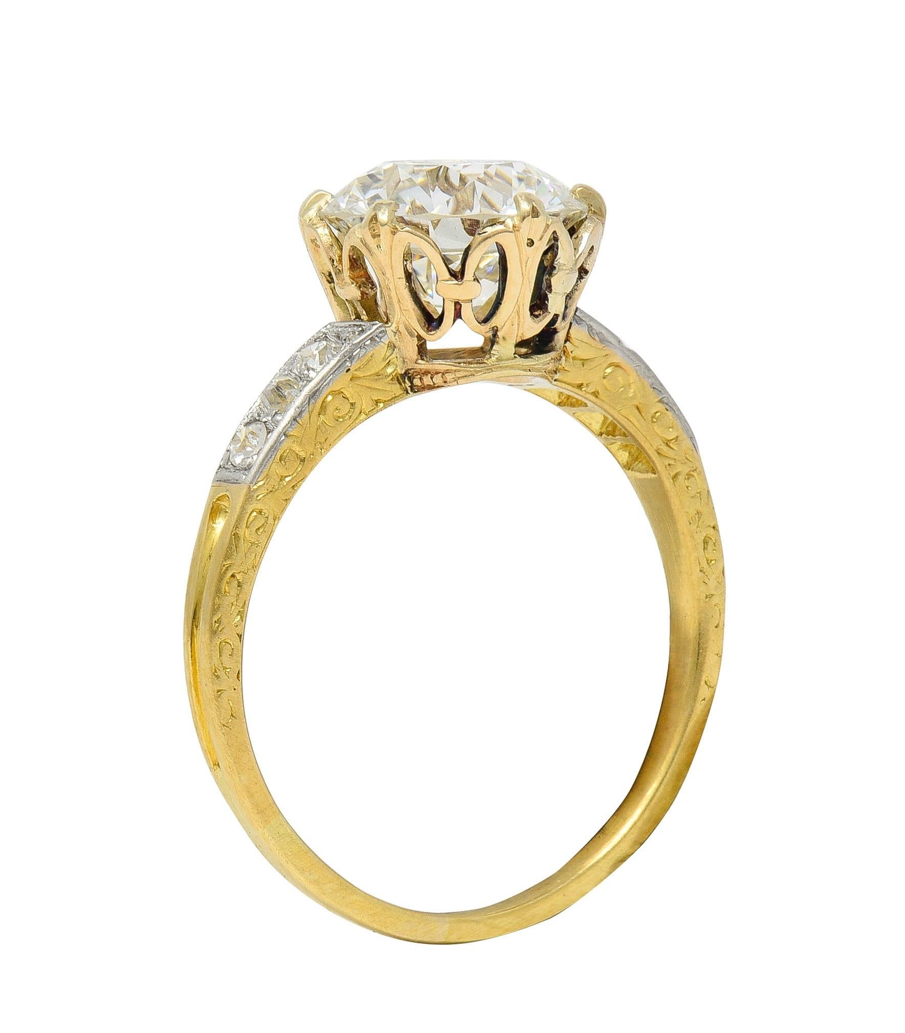 Anillo de compromiso Edwardian 2.40 CTW Euro Diamond Platinum 18 Karat Gold Antique Victoriano en venta