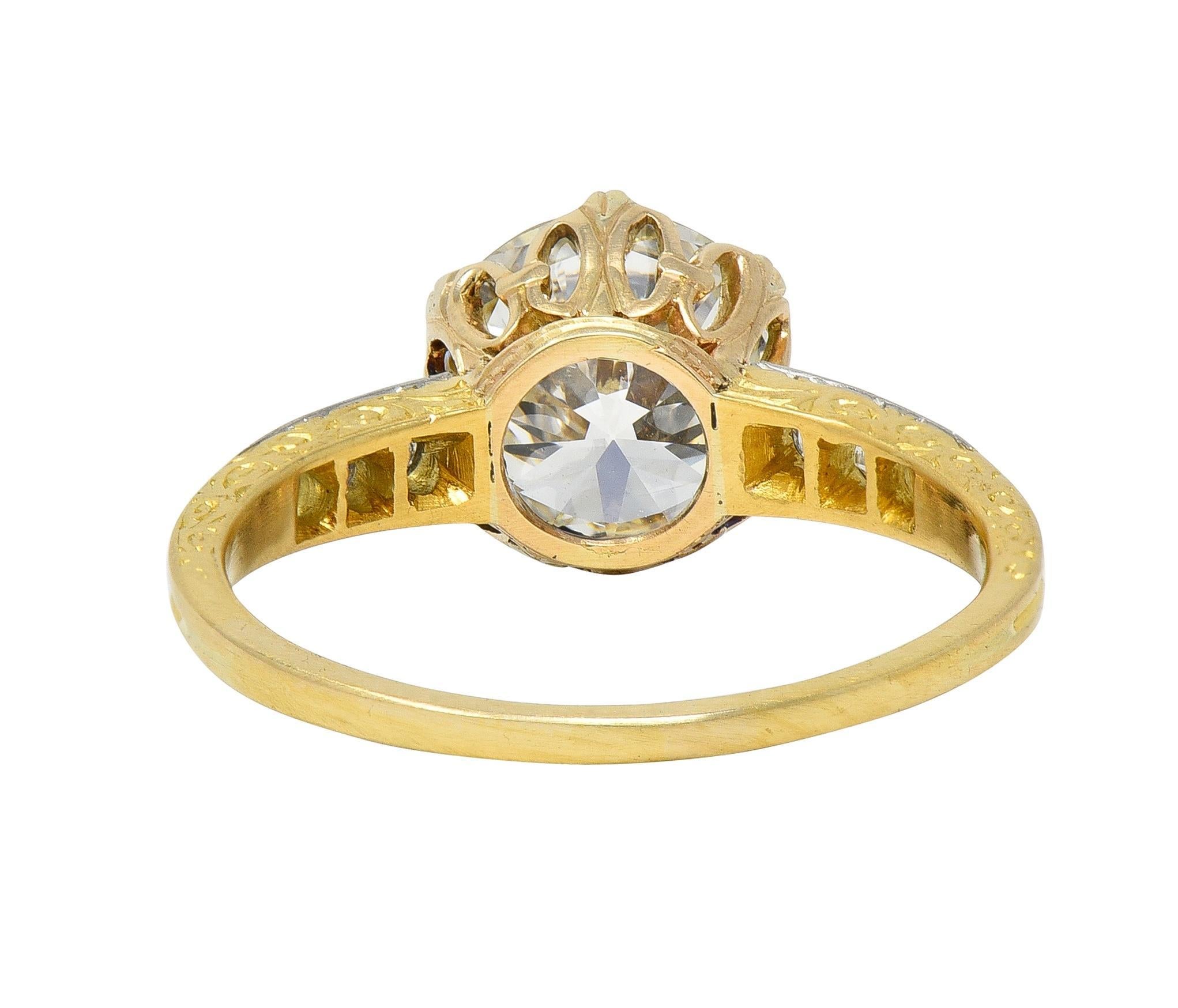 De las mujeres Anillo de compromiso Edwardian 2.40 CTW Euro Diamond Platinum 18 Karat Gold Antique en venta