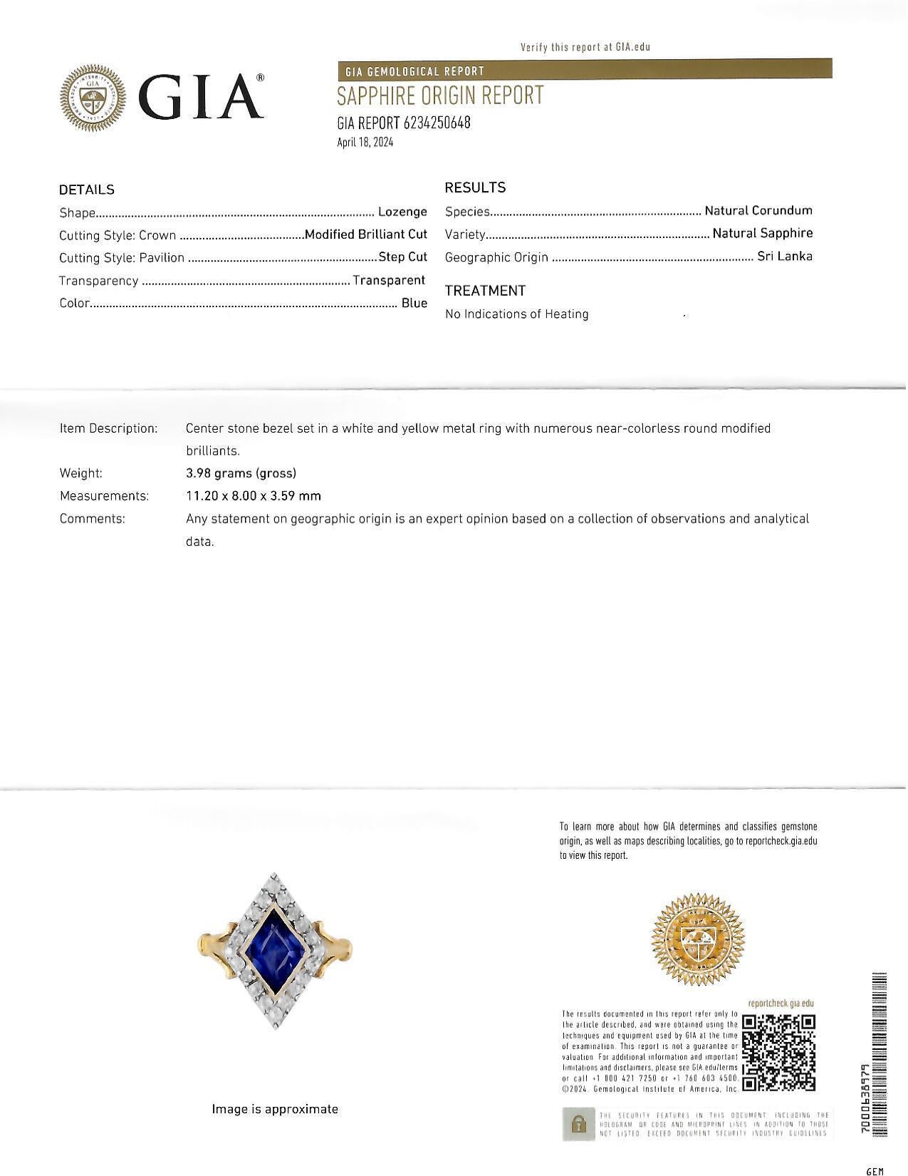 Edwardian 2.40 CTW No Heat Ceylon Sapphire Diamond Silver 18K Gold Navette Ring For Sale 9