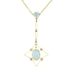 Edwardian 2.40ct Aquamarine and Diamond Drop Necklace, c.1910s