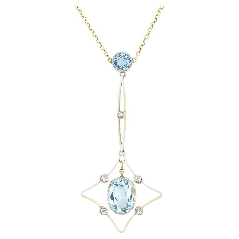 Collier goutte édouardien en aigue-marine et diamants de 2,40 carats, c. 1910