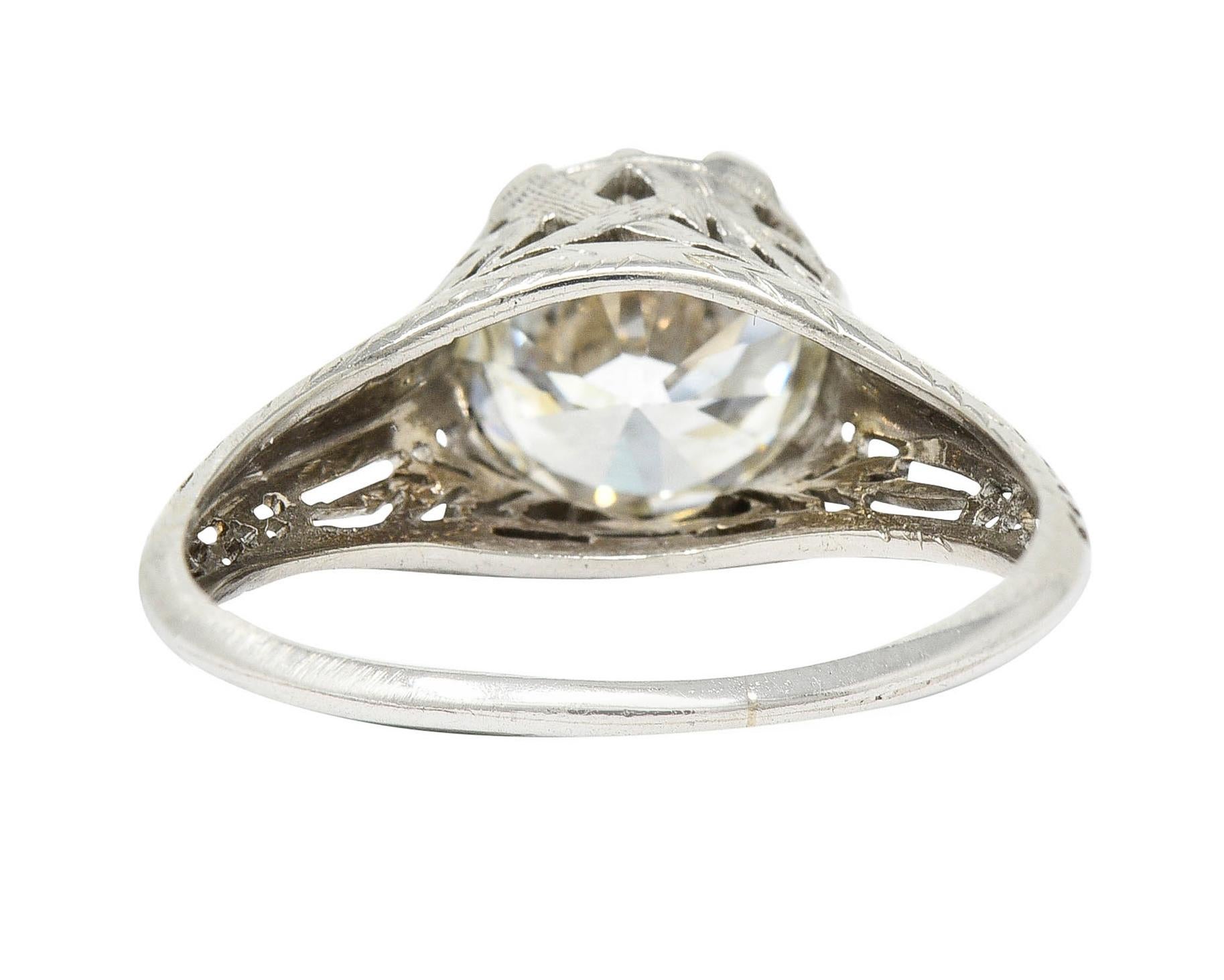 Old European Cut Edwardian 2.41 Carats Diamond Platinum Pinecone Engagement Ring For Sale