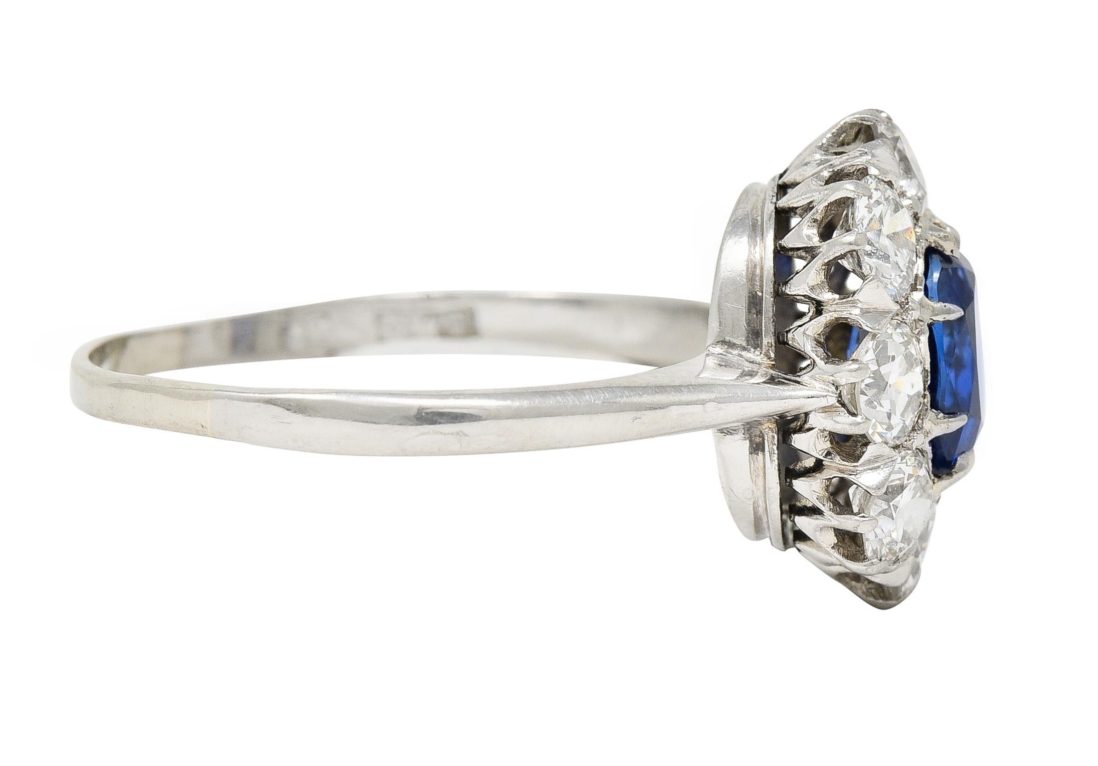 Oval Cut Edwardian 2.48 Carats No Heat Burma Sapphire Diamond Platinum Halo Ring GIA For Sale