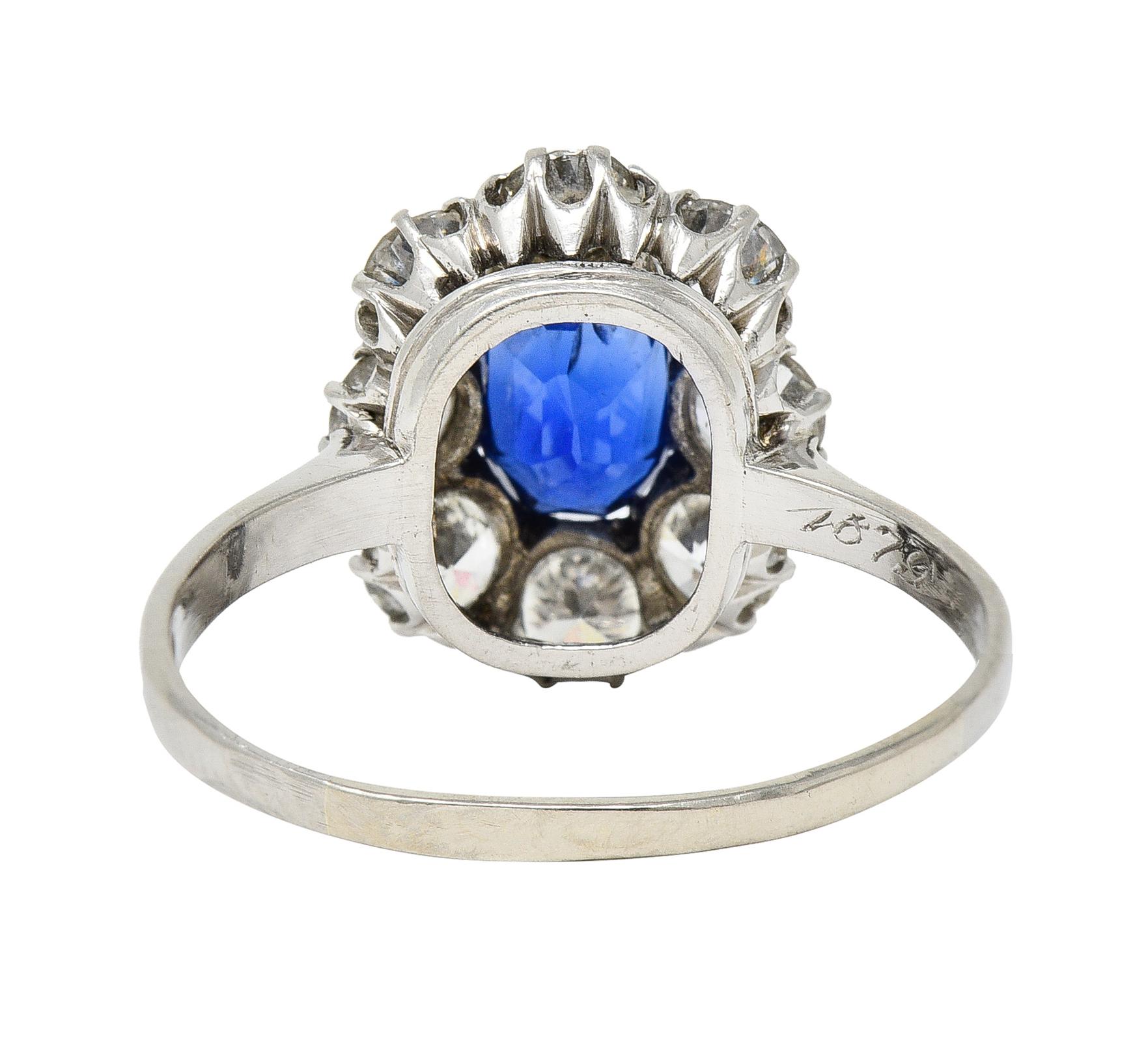 Edwardian 2.48 Carats No Heat Burma Sapphire Diamond Platinum Halo Ring GIA In Excellent Condition For Sale In Philadelphia, PA