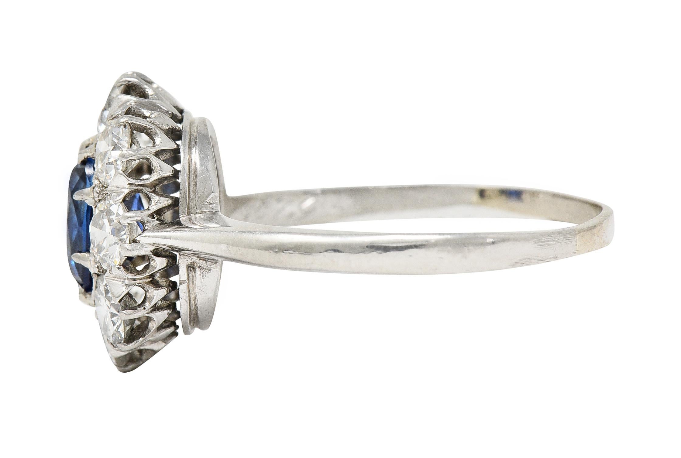 Women's or Men's Edwardian 2.48 Carats No Heat Burma Sapphire Diamond Platinum Halo Ring GIA For Sale